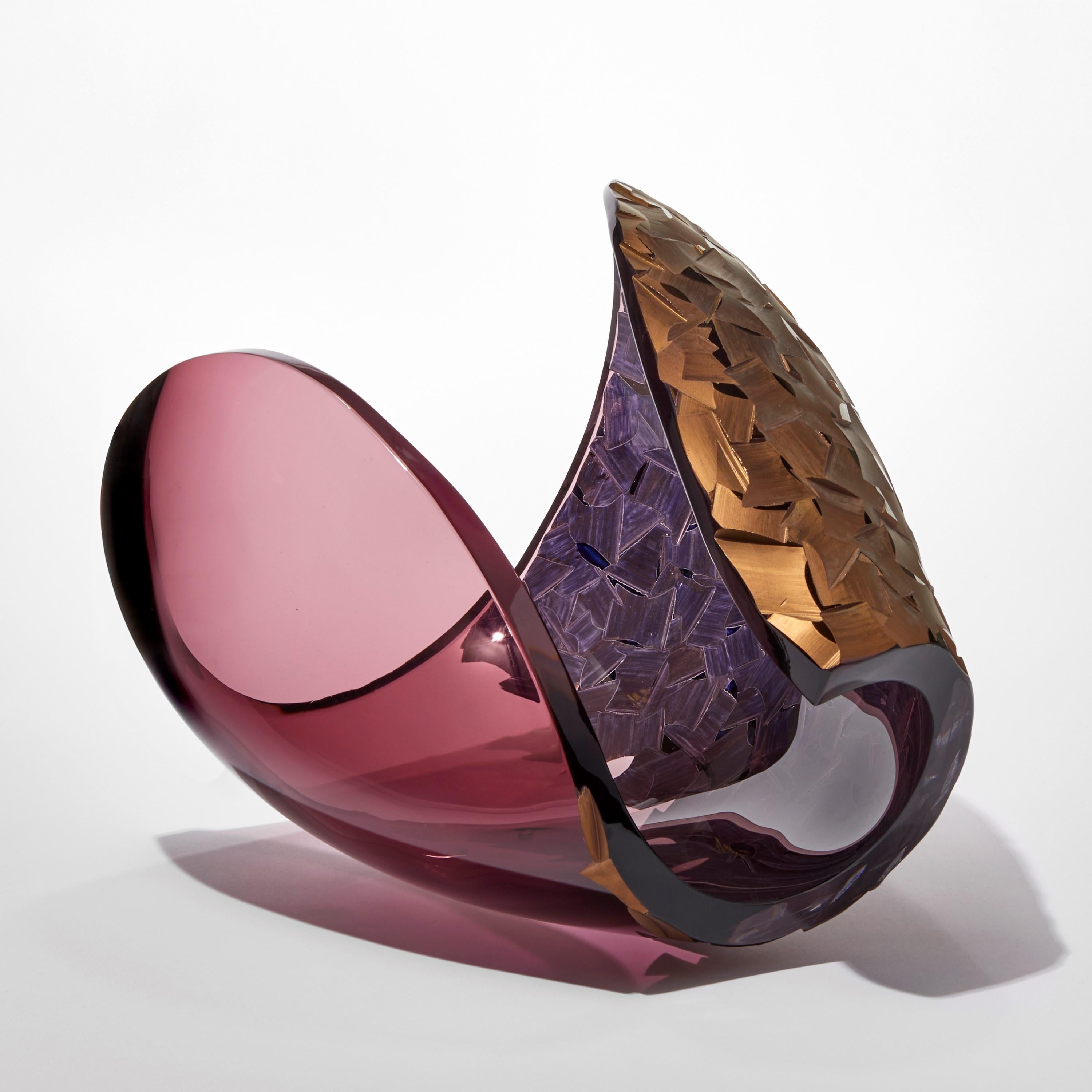 Swedish Planet in Burgundy Slate, aubergine & bronze glass sculpture by Lena Bergström For Sale