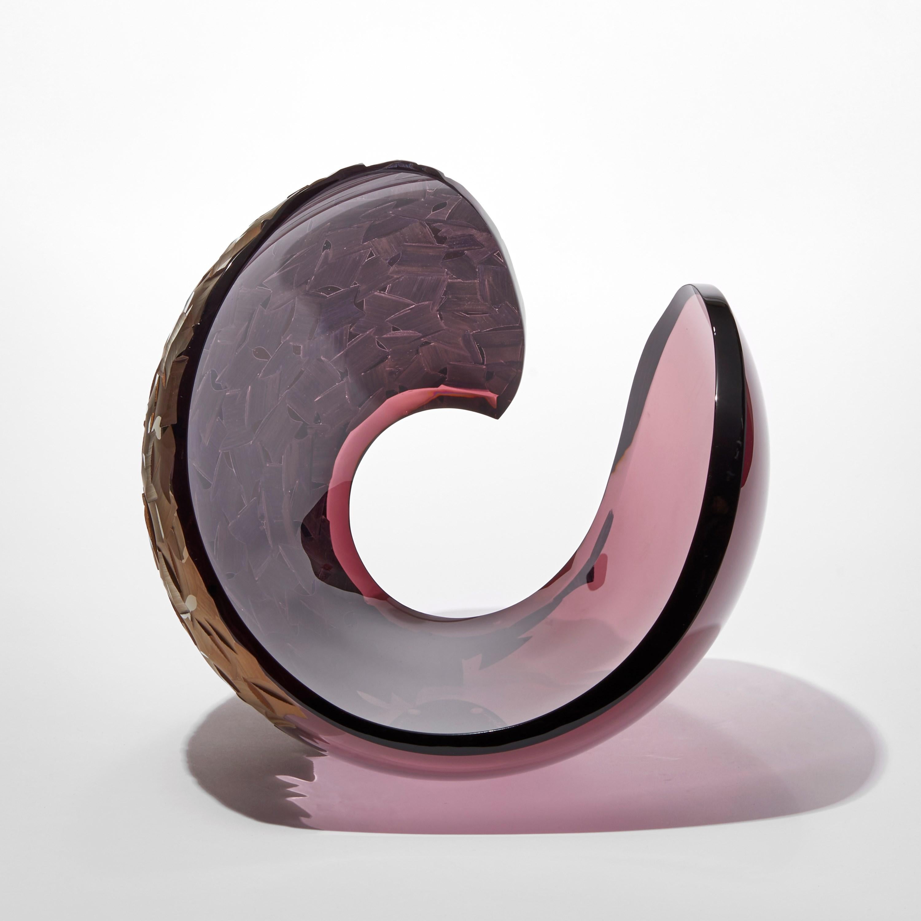 Planet in Burgundy Slate, aubergine & bronze glass sculpture by Lena Bergström In New Condition For Sale In London, GB