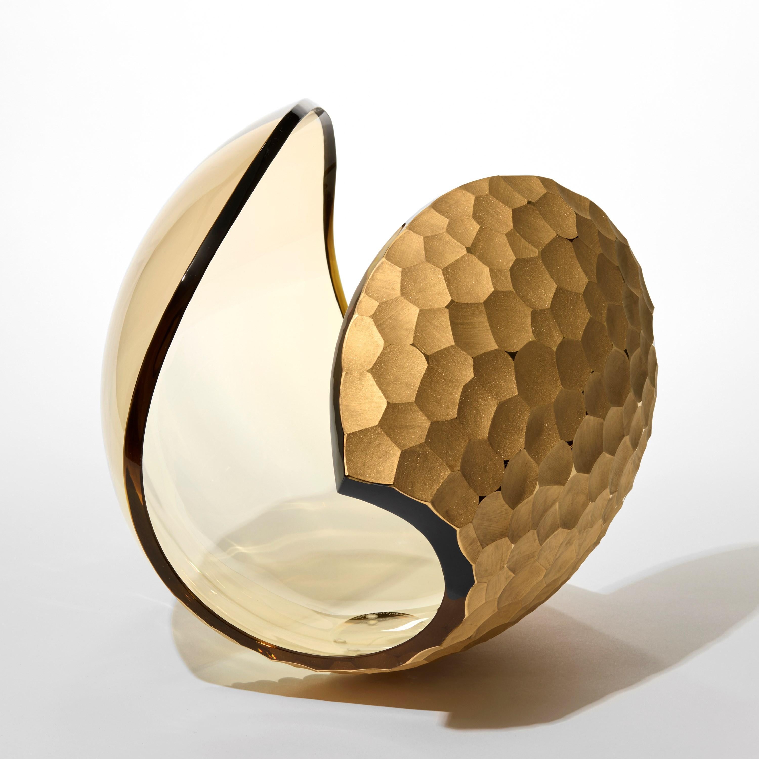 Organic Modern Planet in Cut Gold, a handblown glass & 23 carat sculpture by Lena Bergström For Sale