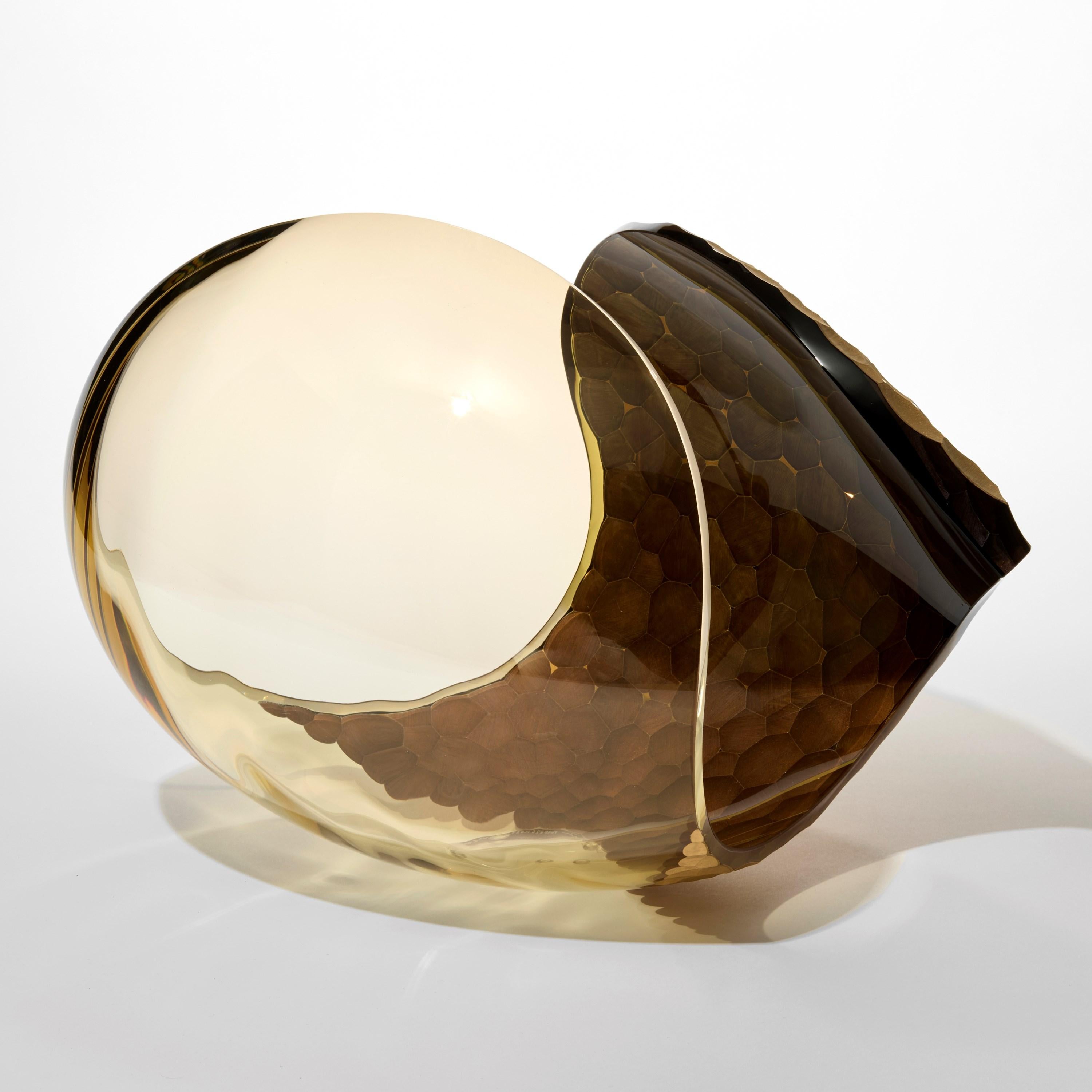 Swedish Planet in Cut Gold, a handblown glass & 23 carat sculpture by Lena Bergström For Sale