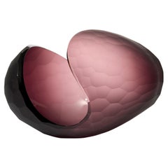 Planet in Faceted Aubergine, a cut & handblown glass sculpture by Lena Bergström
