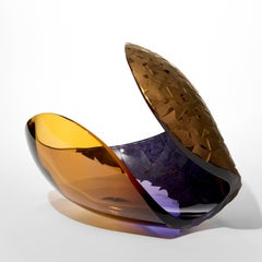 Planet in Faceted Gold & Purple, a handblown glass sculpture by Lena Bergström