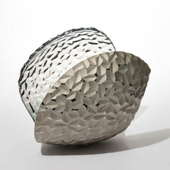 Planet in Faceted Platinum & Grey, handblown glass sculpture by Lena Bergström