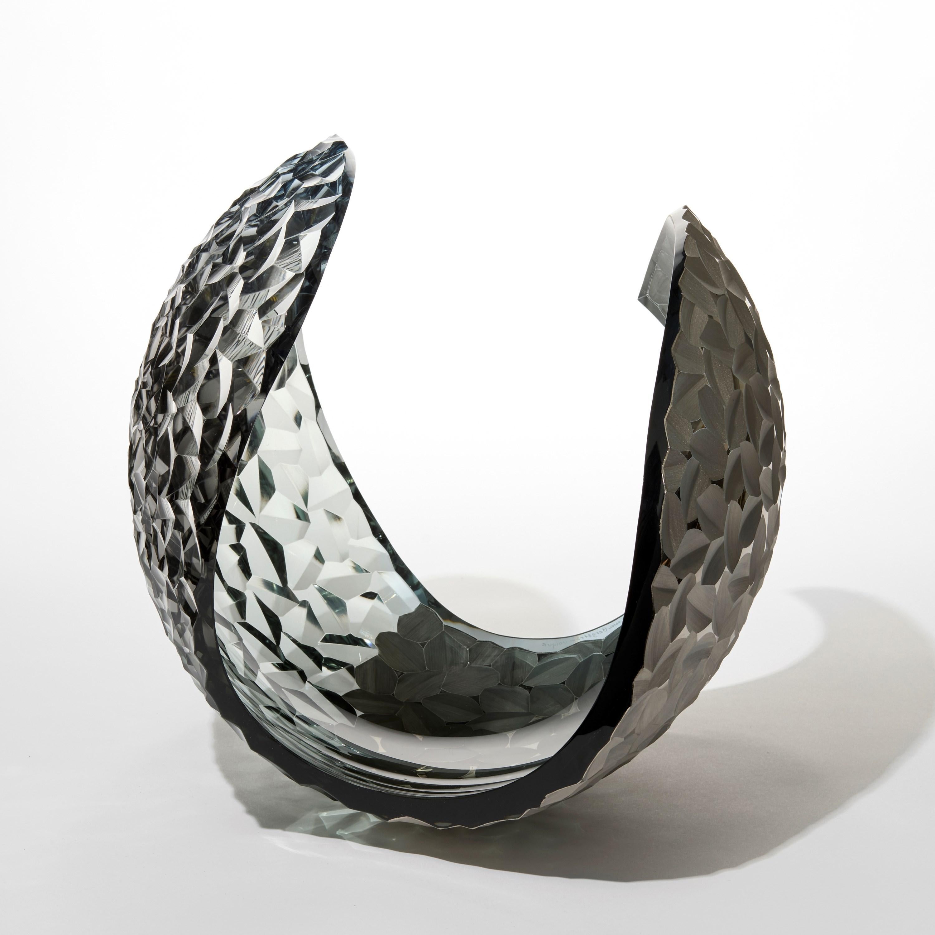 Organic Modern Planet in Faceted Platinum & Grey, handblown glass sculpture by Lena Bergström For Sale