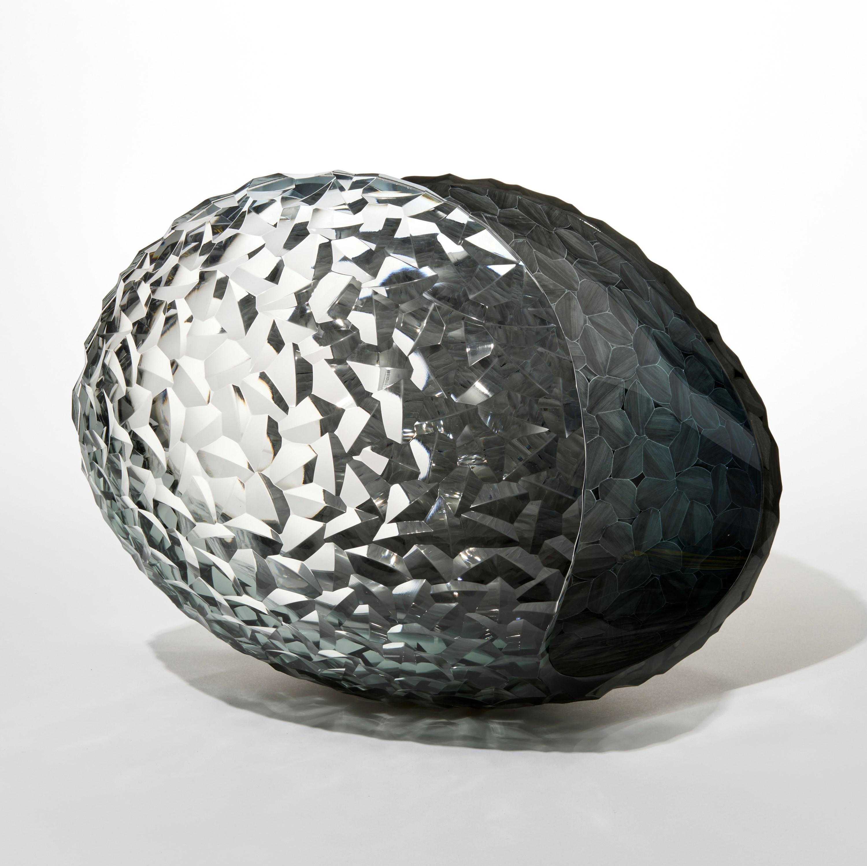 Swedish Planet in Faceted Platinum & Grey, handblown glass sculpture by Lena Bergström For Sale