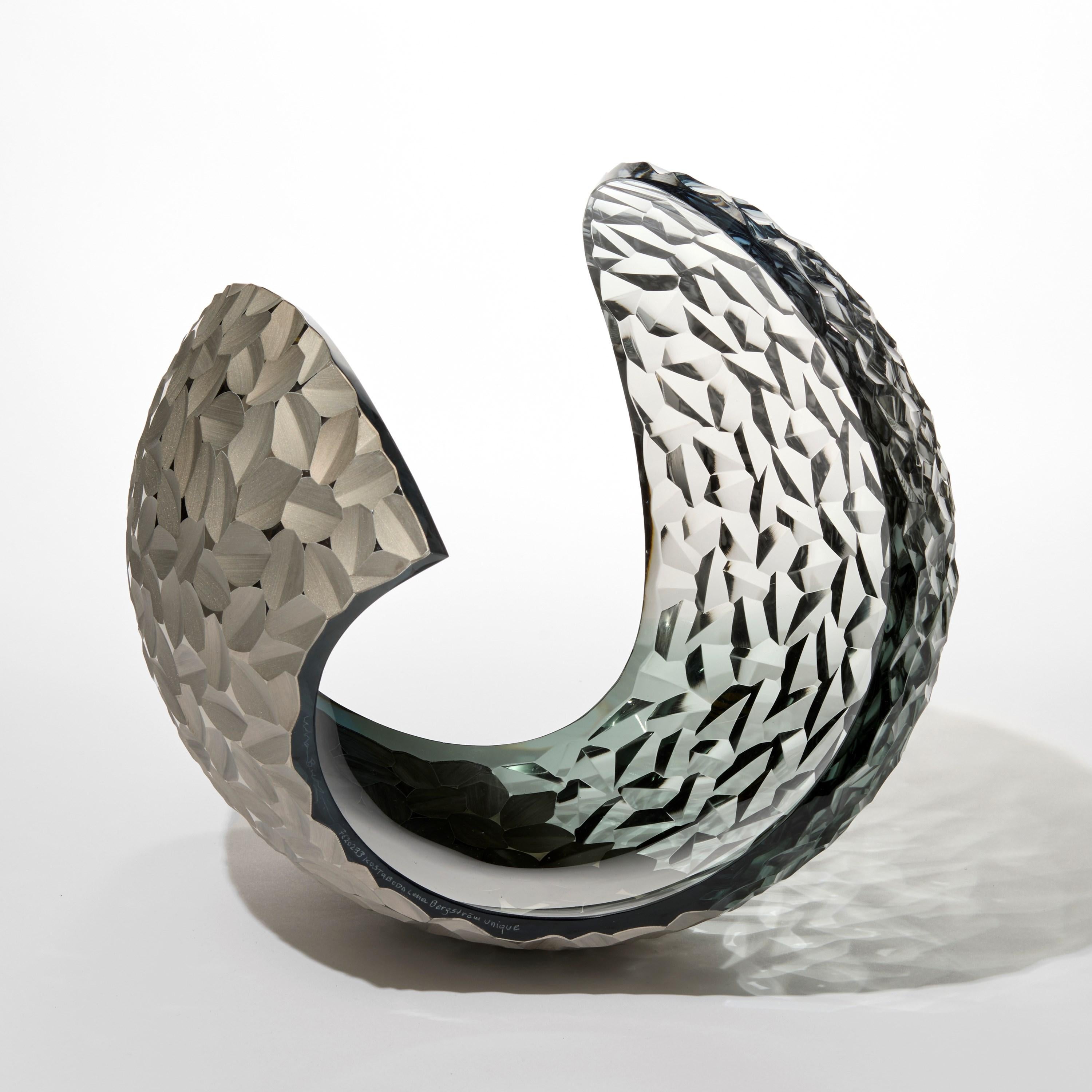 Planet in Faceted Platinum & Grey, handblown glass sculpture by Lena Bergström In New Condition For Sale In London, GB