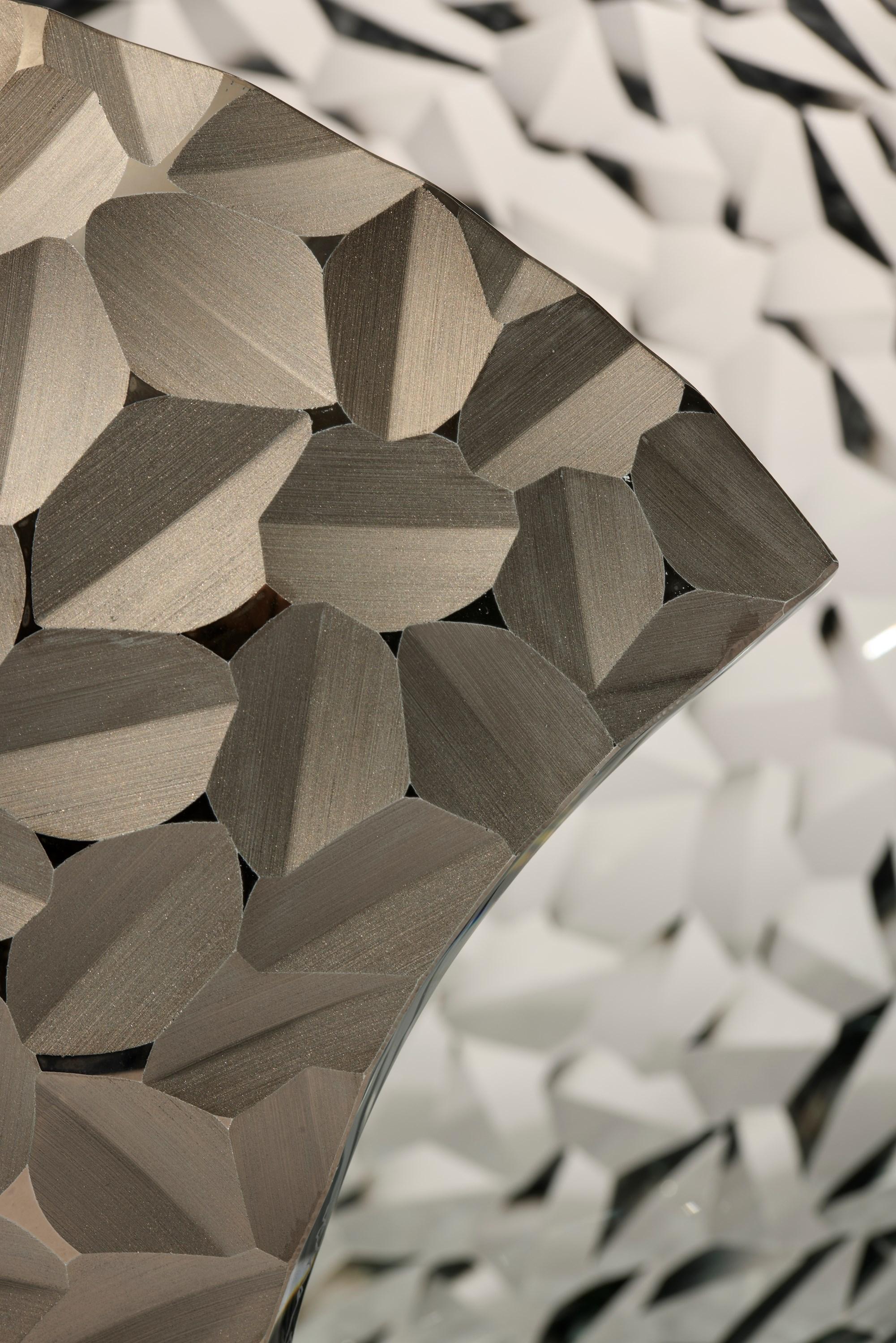Contemporary Planet in Faceted Platinum & Grey, handblown glass sculpture by Lena Bergström For Sale