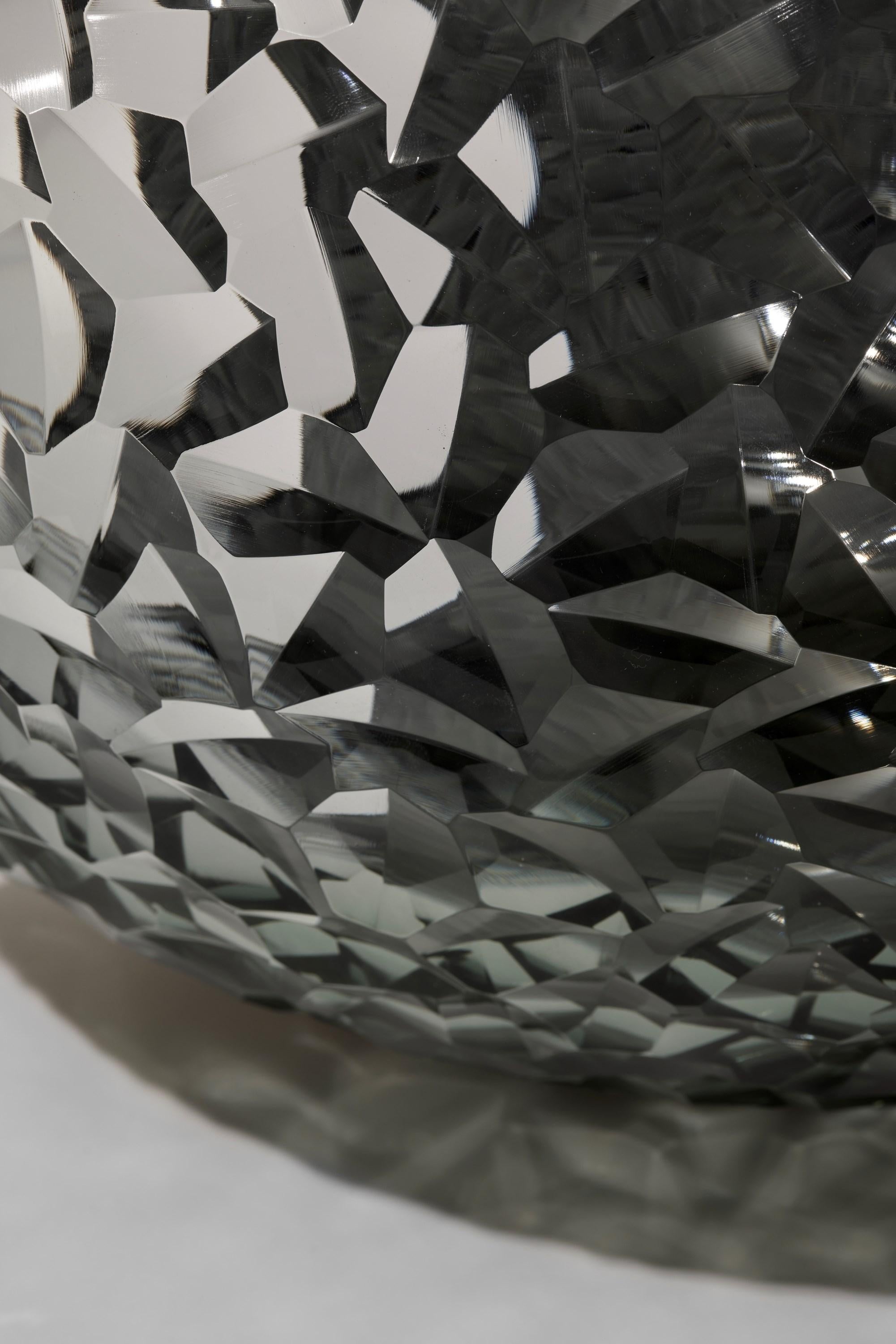 Luster Planet in Faceted Platinum & Grey, handblown glass sculpture by Lena Bergström For Sale