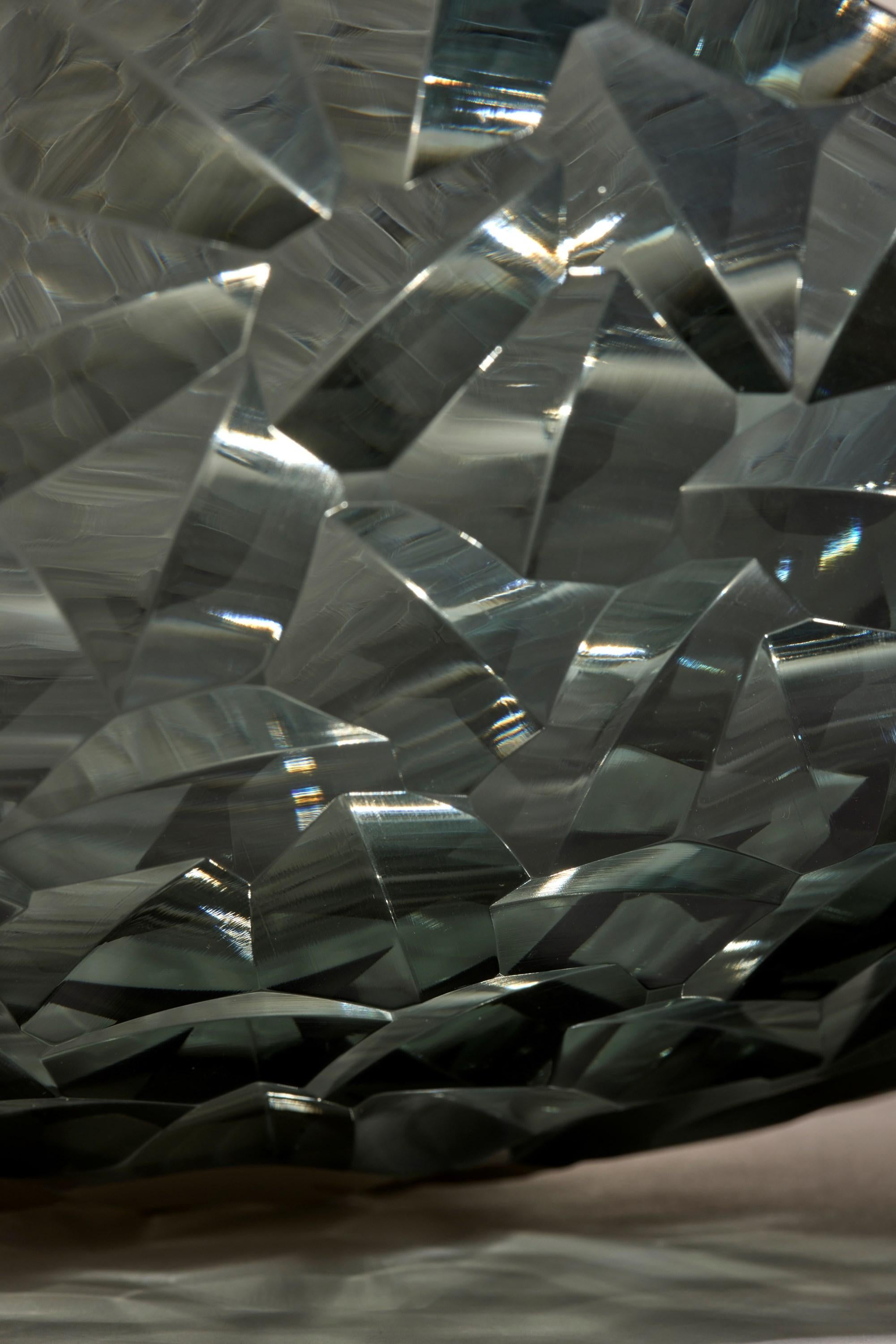 Planet in Faceted Platinum & Grey, handblown glass sculpture by Lena Bergström For Sale 1