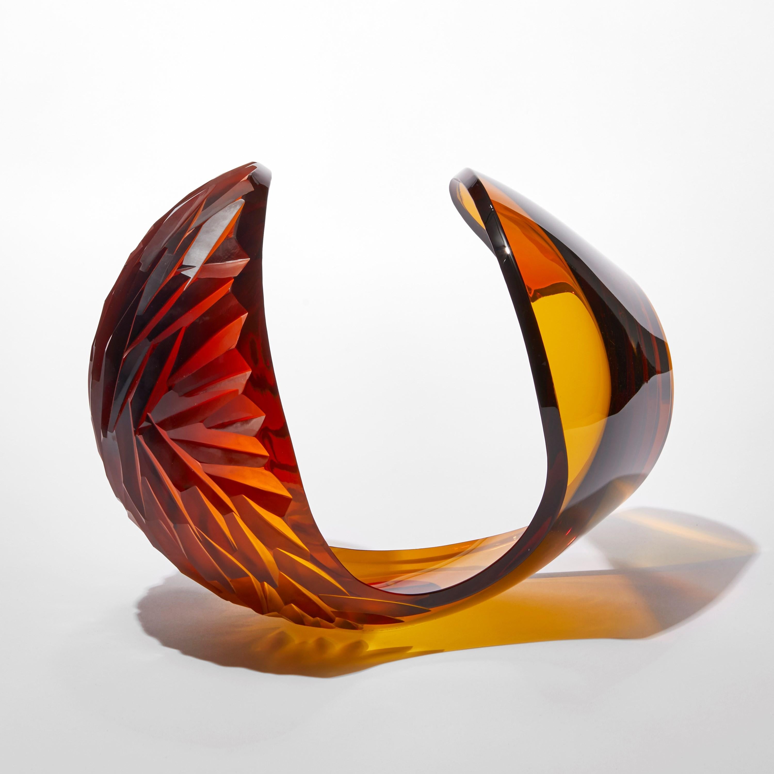 Planet in Magma, rich amber abstract handblown & cut sculpture by Lena Bergström In New Condition For Sale In London, GB