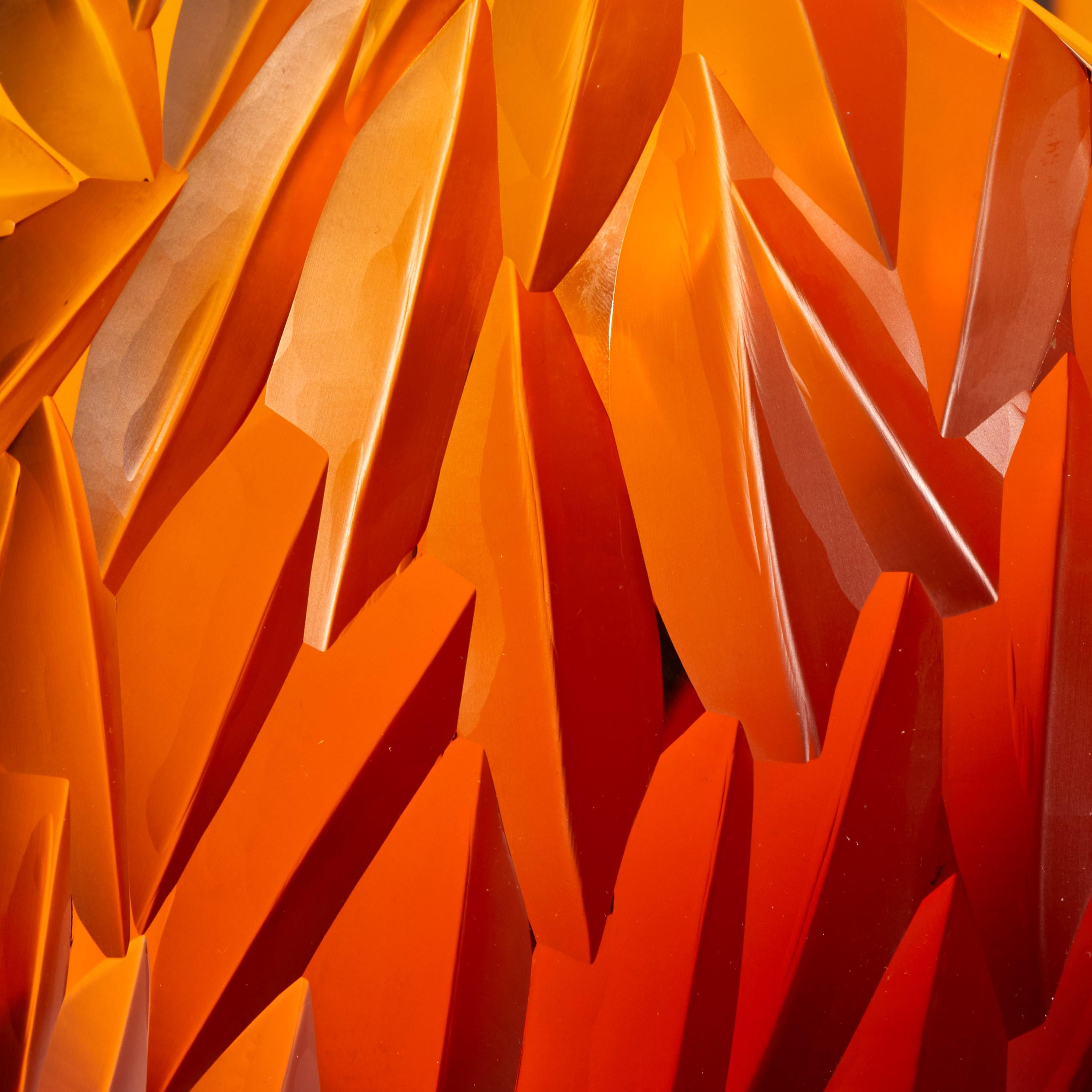 Cut Glass Planet in Magma, rich amber abstract handblown & cut sculpture by Lena Bergström