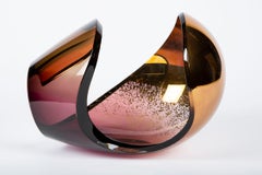 Planet in Rust Terracotta & Gold, a Unique Art Glass Sculpture by Lena Bergström