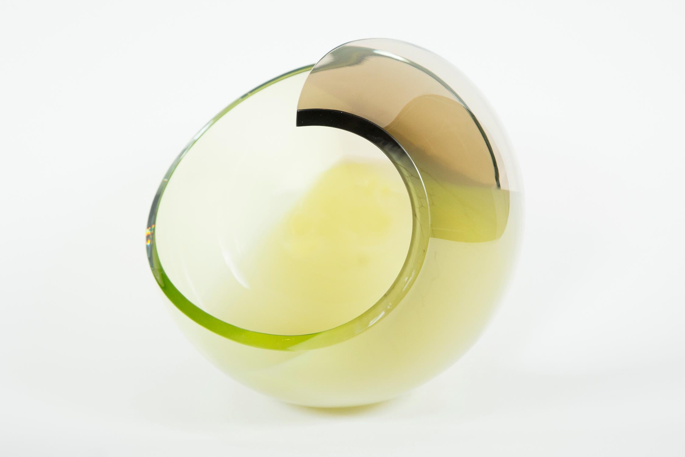 Swedish Planet in Soft Green and Brown Glass Sculpture and Centrepiece by Lena Bergstrom