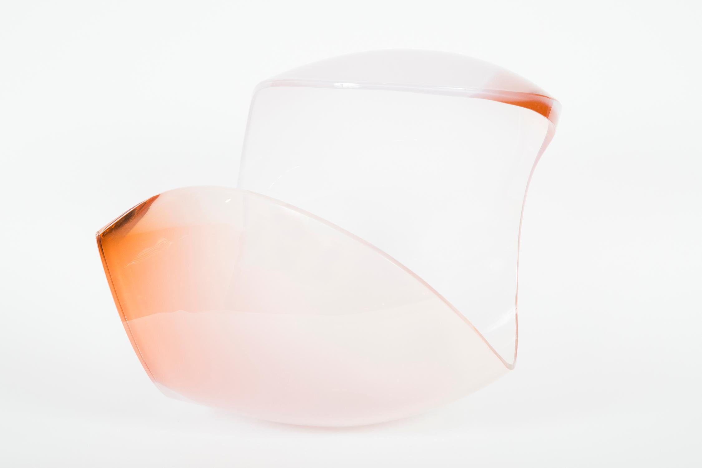Contemporary Planet in White & Apricot glass sculpture and centrepiece by Lena Bergstrom