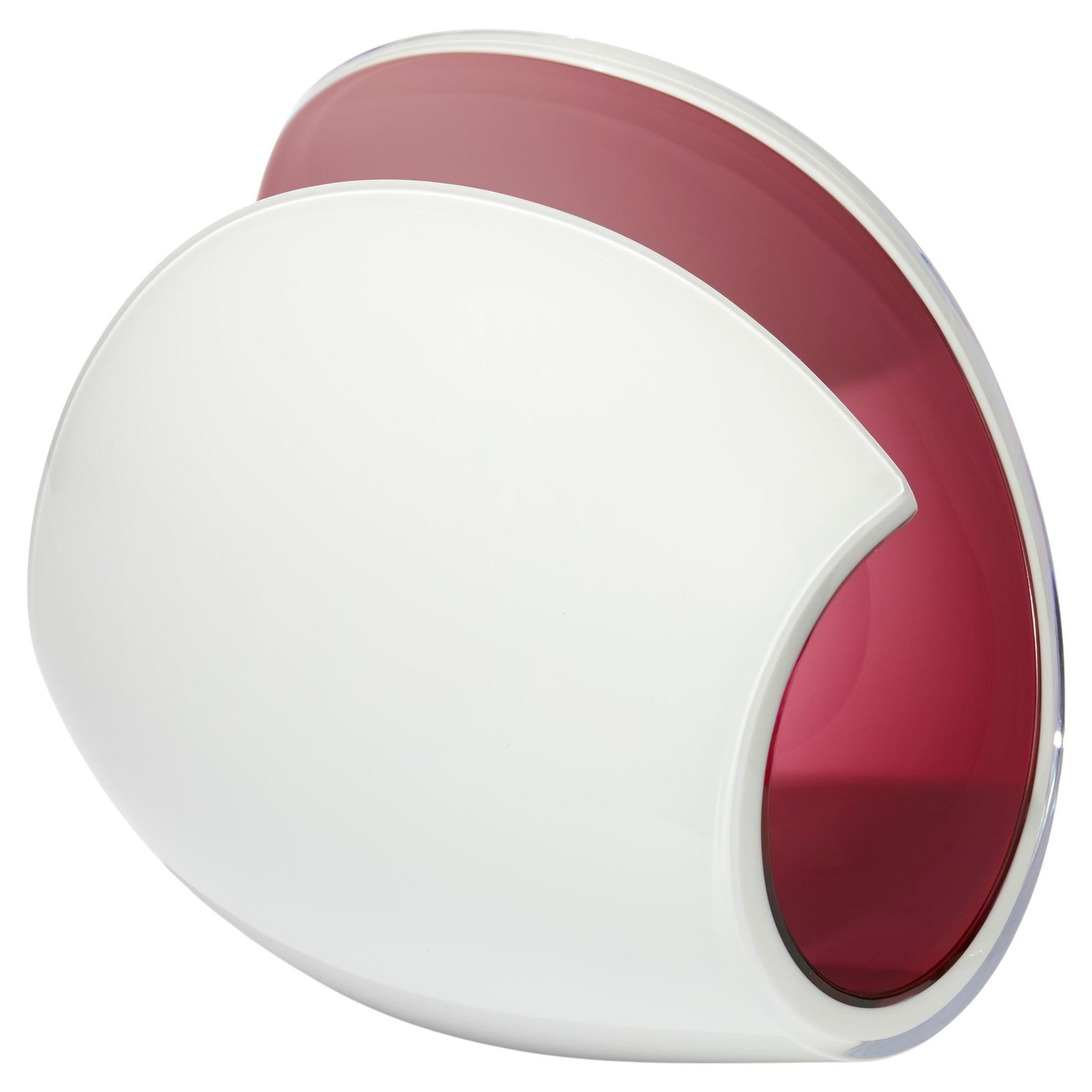 Planet in White & Cerise, a sculptural glass centrepiece by Lena Bergström