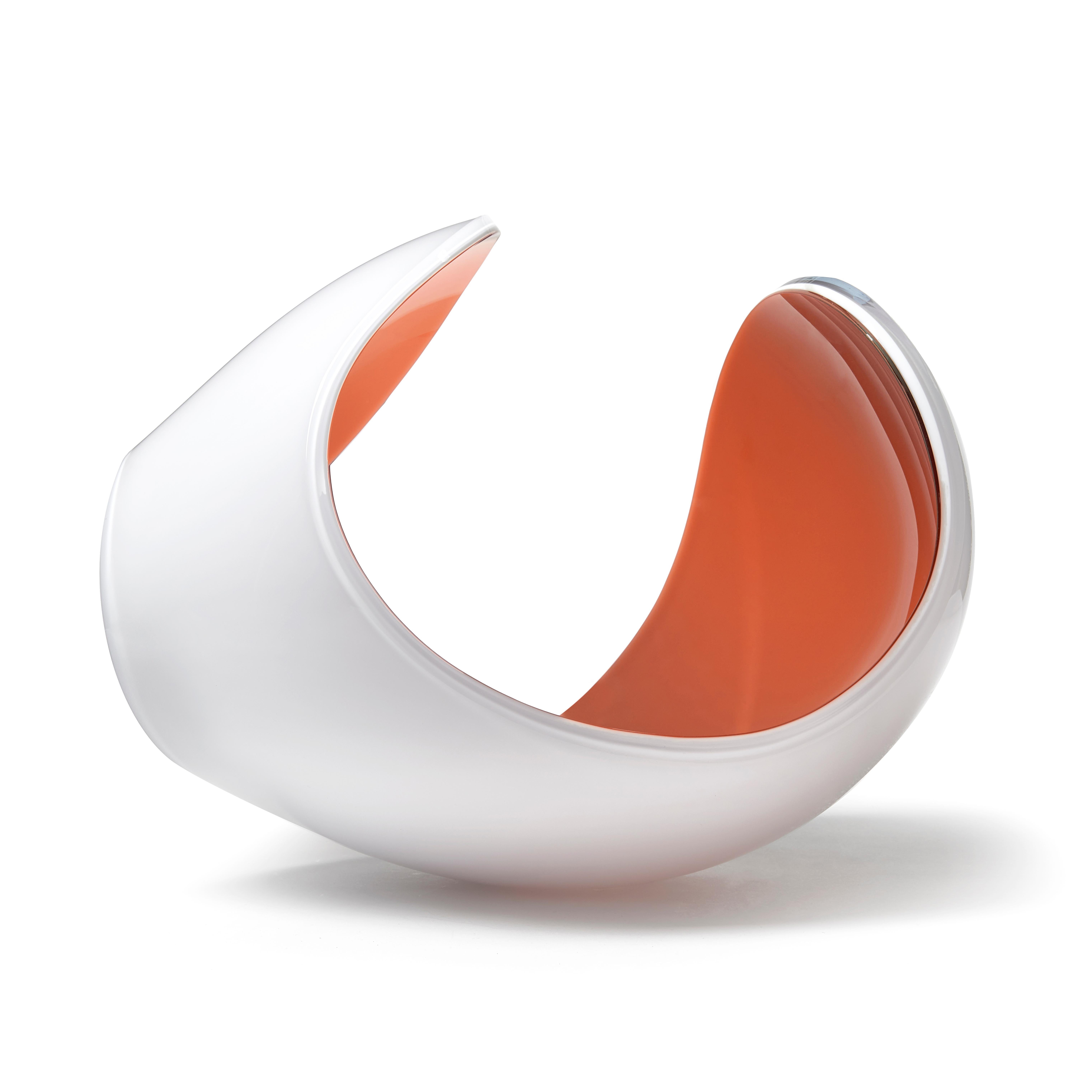 Planet in White and Peach is a unique glass sculptural artwork and centrepiece by the Swedish artist Lena Bergström. This piece is from an ongoing collection of works called the Planets which the artist has revisited several times throughout her