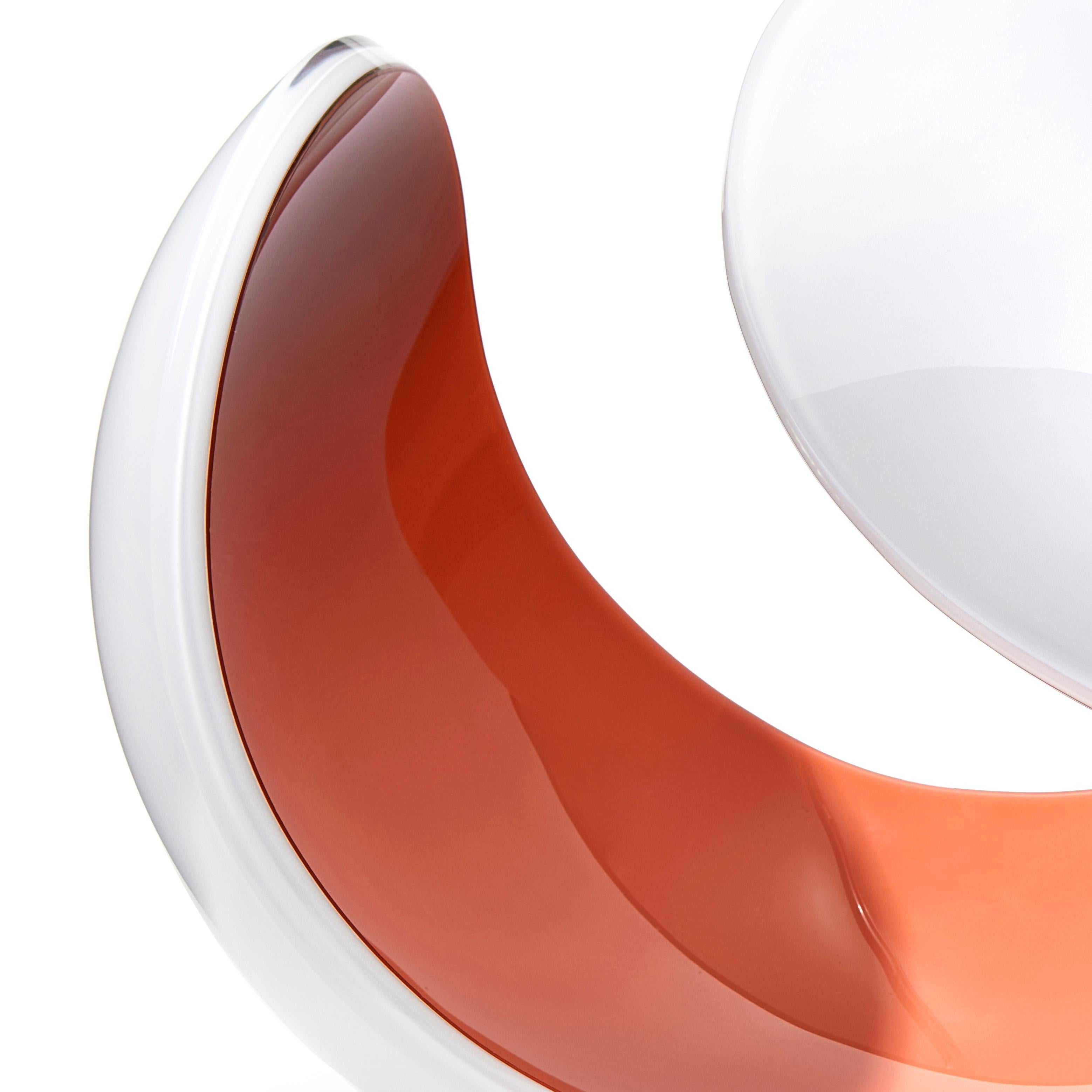 Organic Modern Planet in White and Peach, a Unique Art Glass Sculpture by Lena Bergström