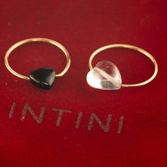 Planet Love Black Agate Rock Crystal Heart 9 Karat Yellow Gold Boho Band Ring