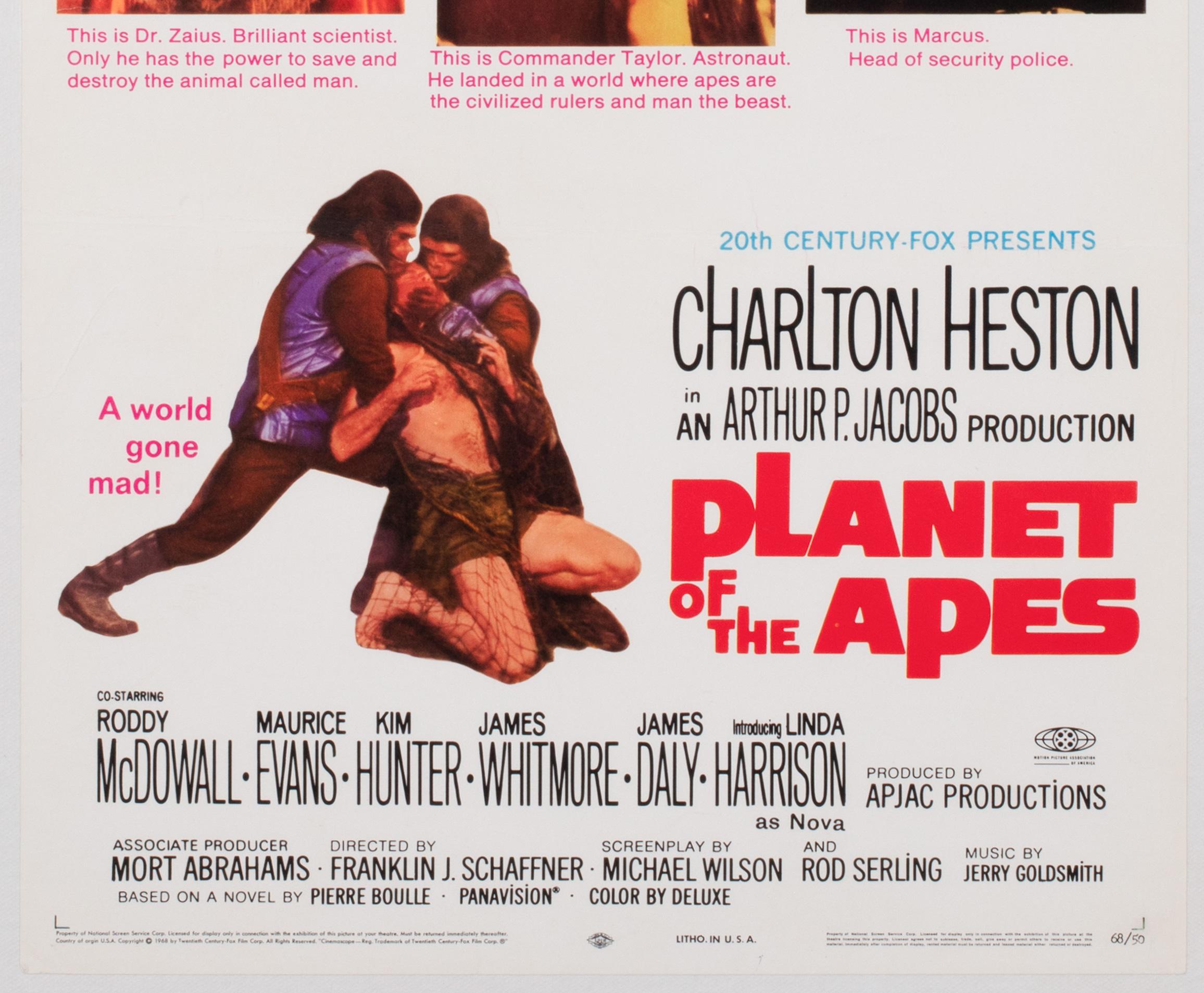 'Planet of the Apes' 1968 US Insert Film Movie Poster In Excellent Condition For Sale In Bath, Somerset