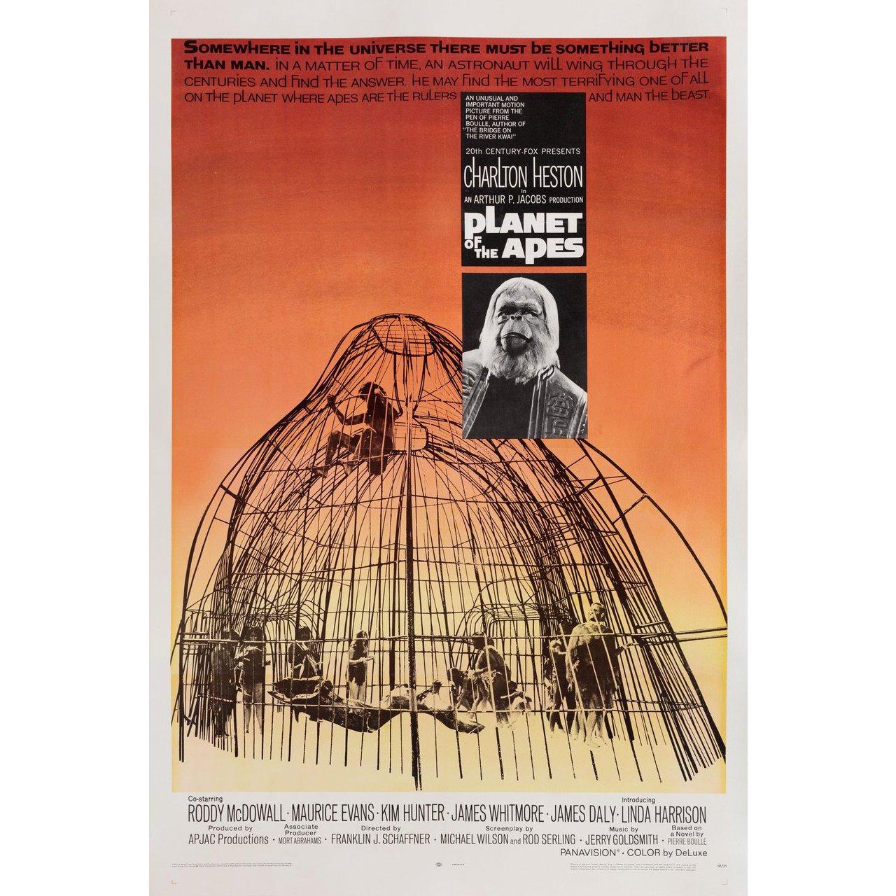 Original 1968 U.S. one sheet poster for the film Planet of the Apes directed by Franklin J. Schaffner with Charlton Heston / Roddy McDowall / Kim Hunter / Maurice Evans. Fine condition, linen-backed. This poster has been professionally linen-backed.