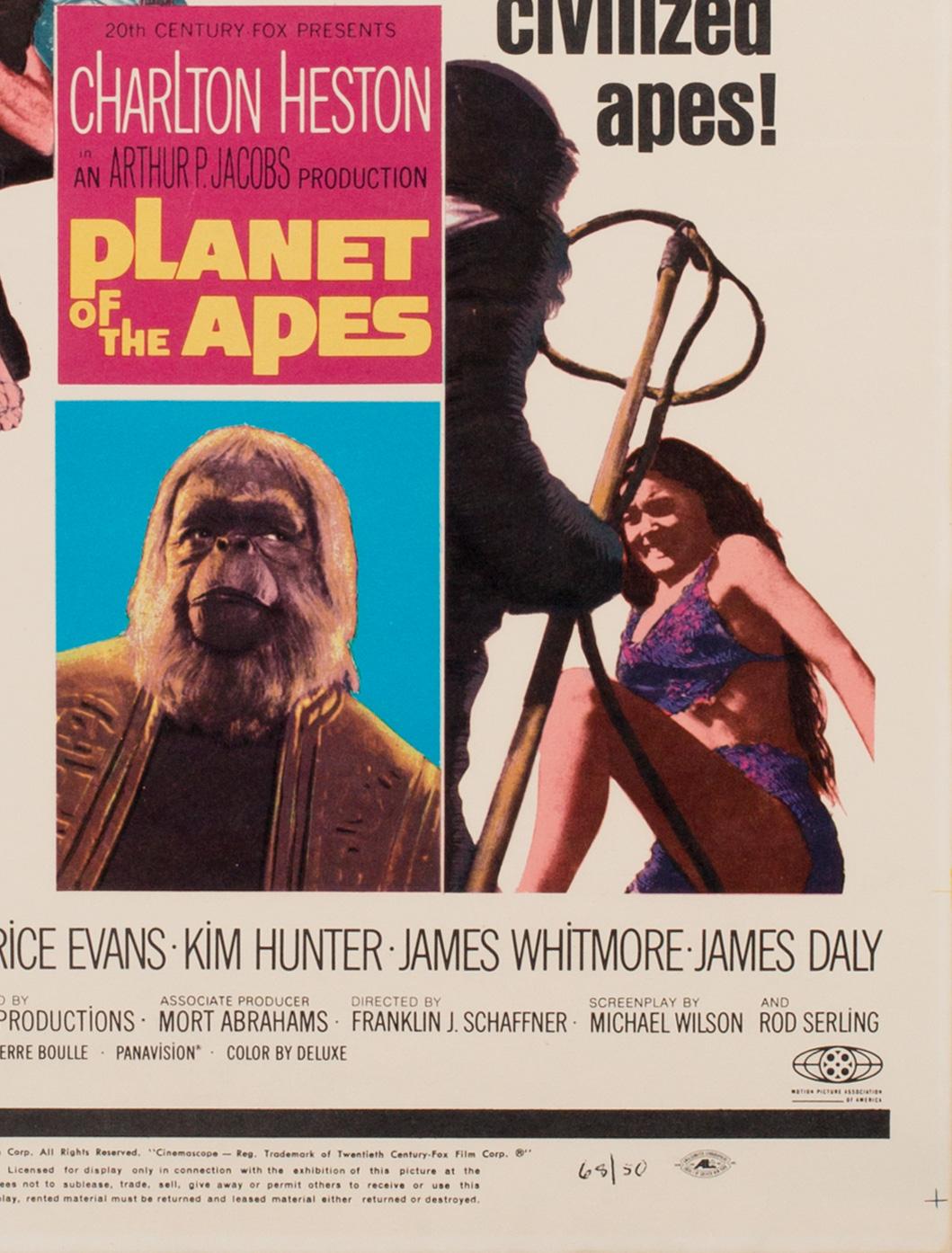 Wonderful country-of-origin US Window Card film poster for 1968 seminal Sci-fi ‘Planet of the Apes’.

This vintage movie poster's size is 14 x 22 inches.