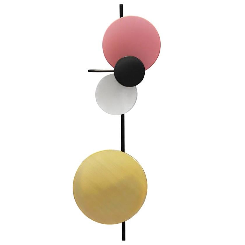 Planet Wall Lamp with Indian Red Steel, Brass & Aluminum Disc by Mette Schelde