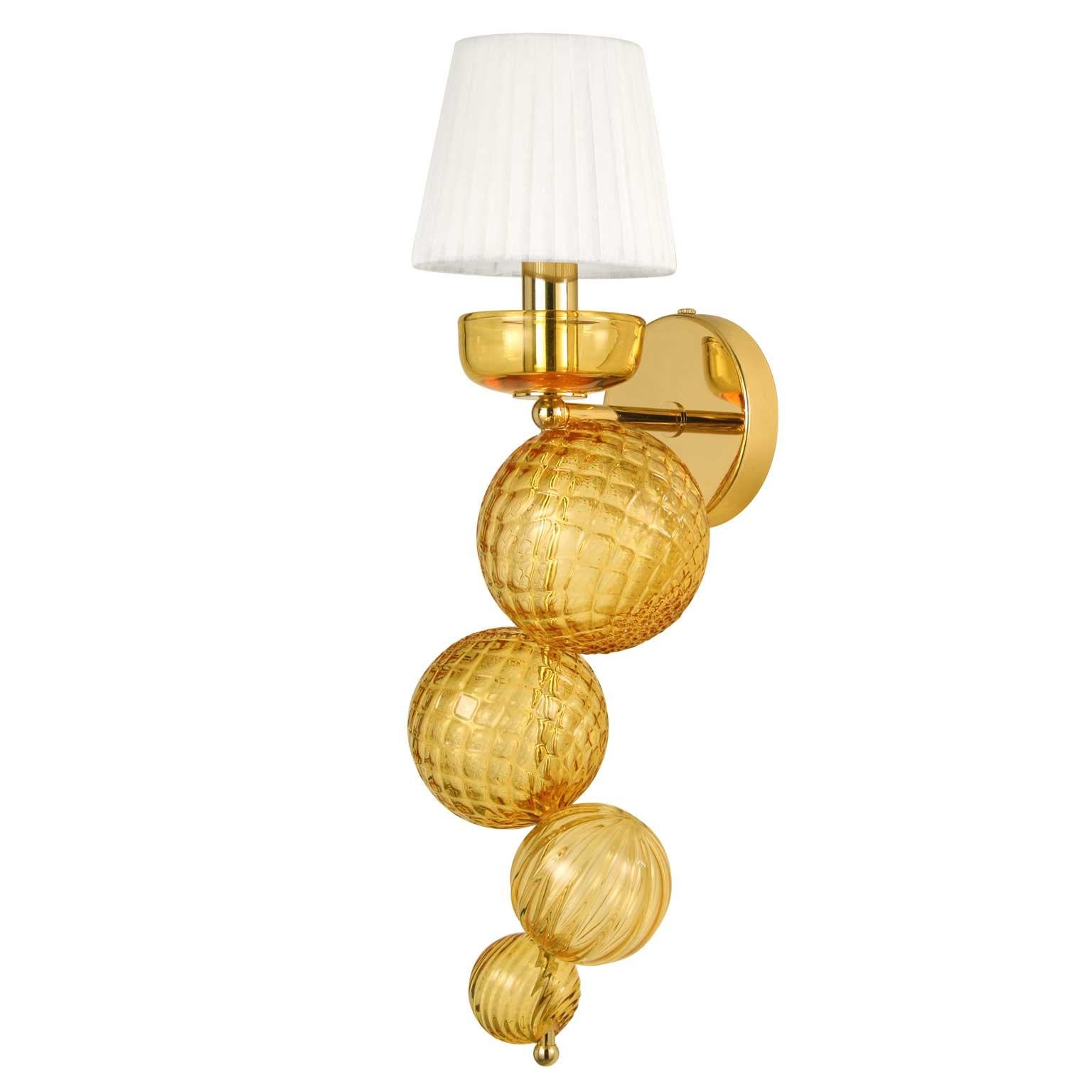 Italian 21st Century sconce 1 arm Amber Murano Glass Organza Lampshade by Multiforme For Sale