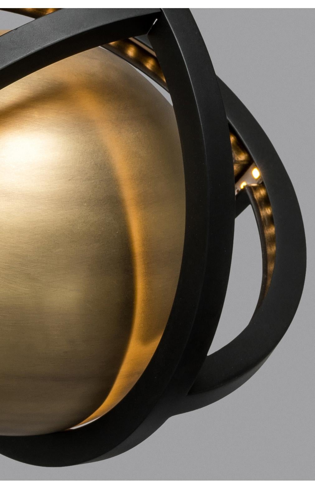 Modern Planetaria Floor Lamp, Black Steel Frame and Brass Sphere by Lara Bohinc For Sale