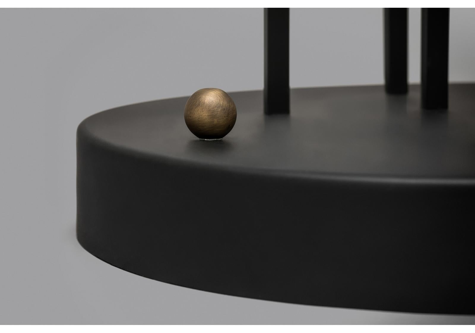 Portuguese Planetaria Floor Lamp, Black Steel Frame and Brass Sphere by Lara Bohinc For Sale