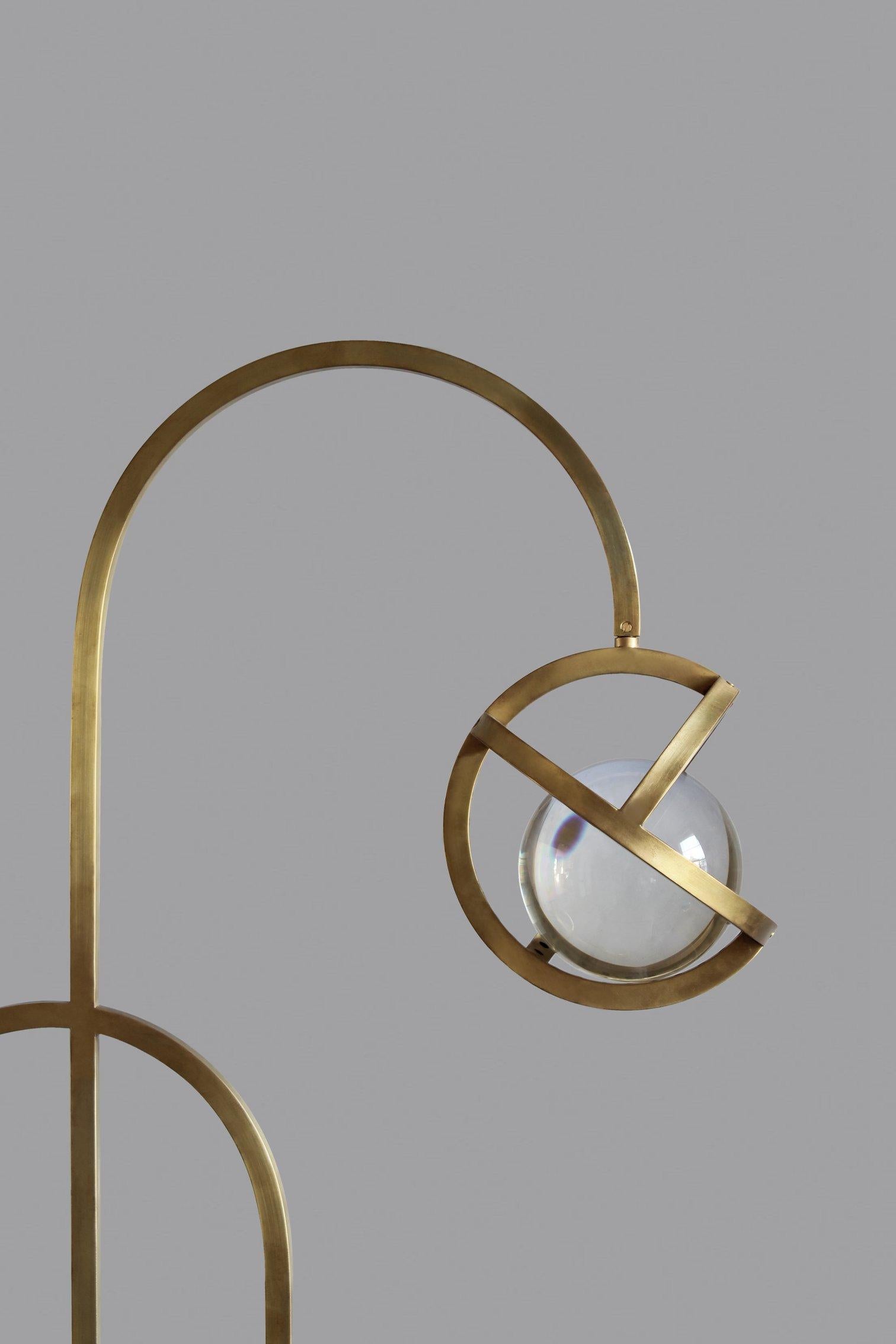 Modern Planetaria Floor Lamp, Dark Brass Frame and Glass Sphere by Lara Bohinc