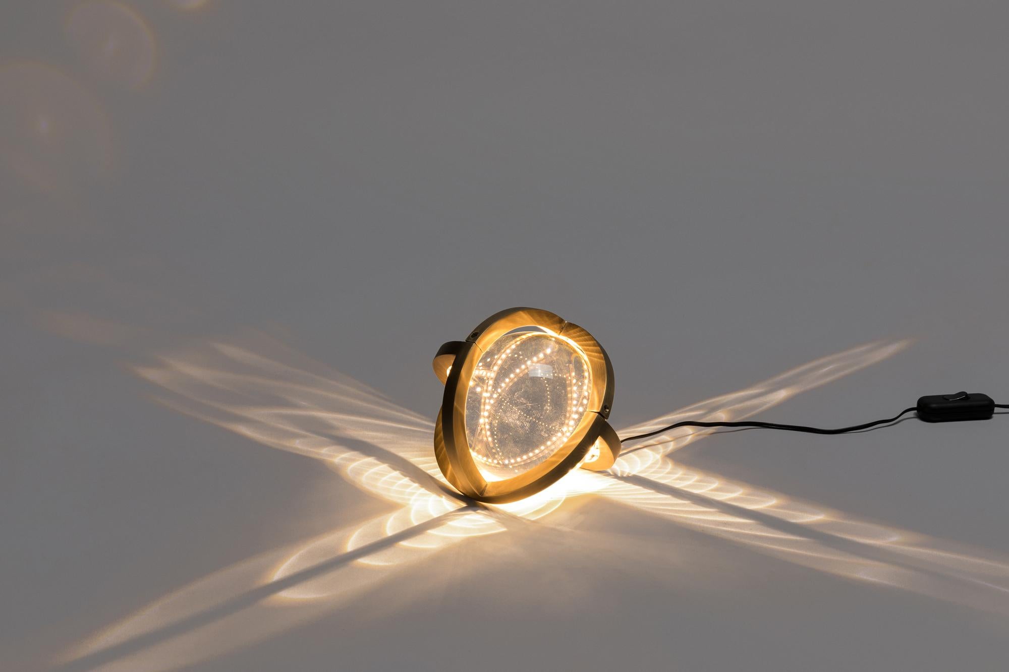 Portuguese Planetaria Globe Table Lamp, Dark Brass Frame and Glass Sphere by Lara Bohinc