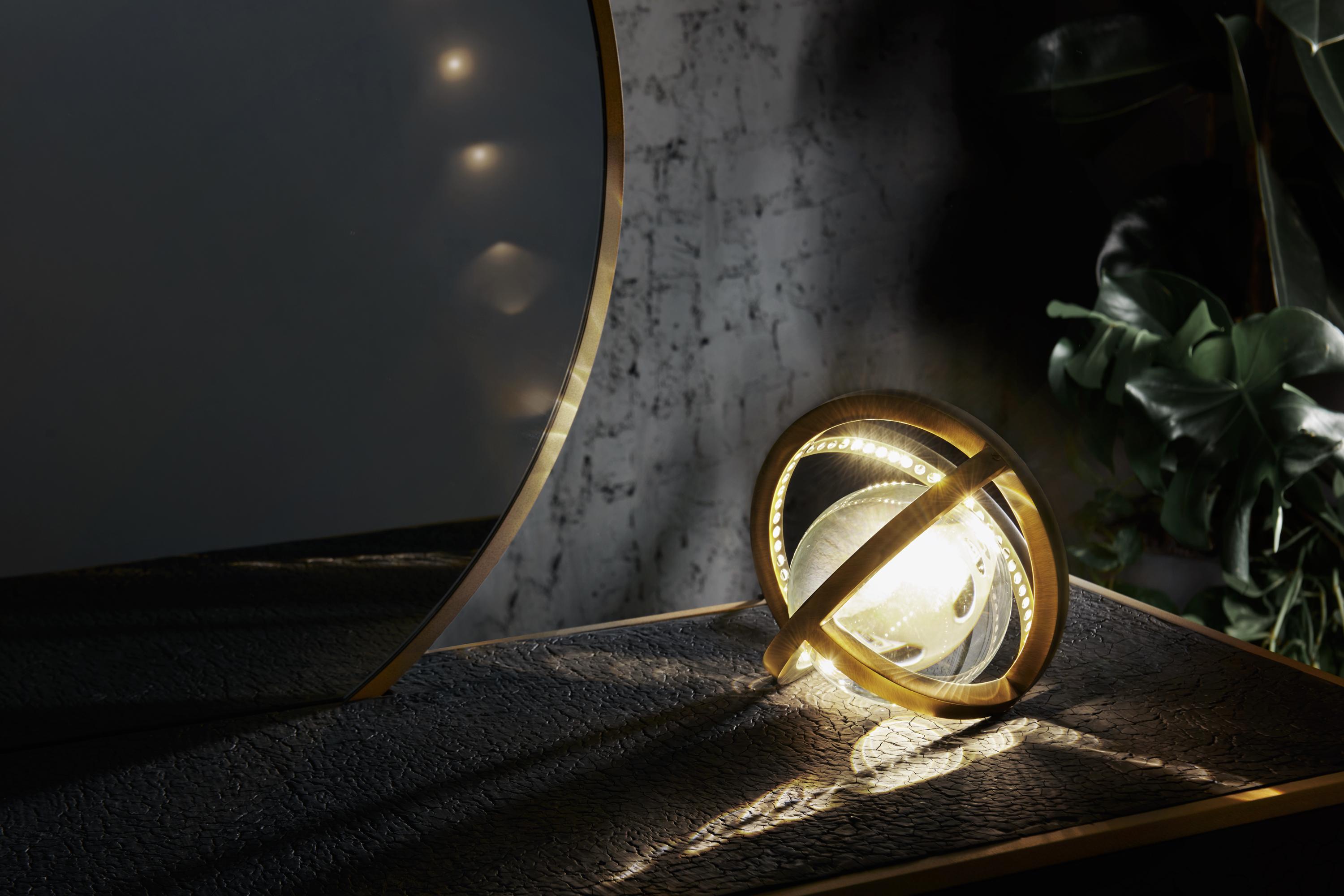 Portuguese Planetaria Globe Table Lamp Large, Dark Brass Frame, Glass Sphere, Lara Bohinc For Sale