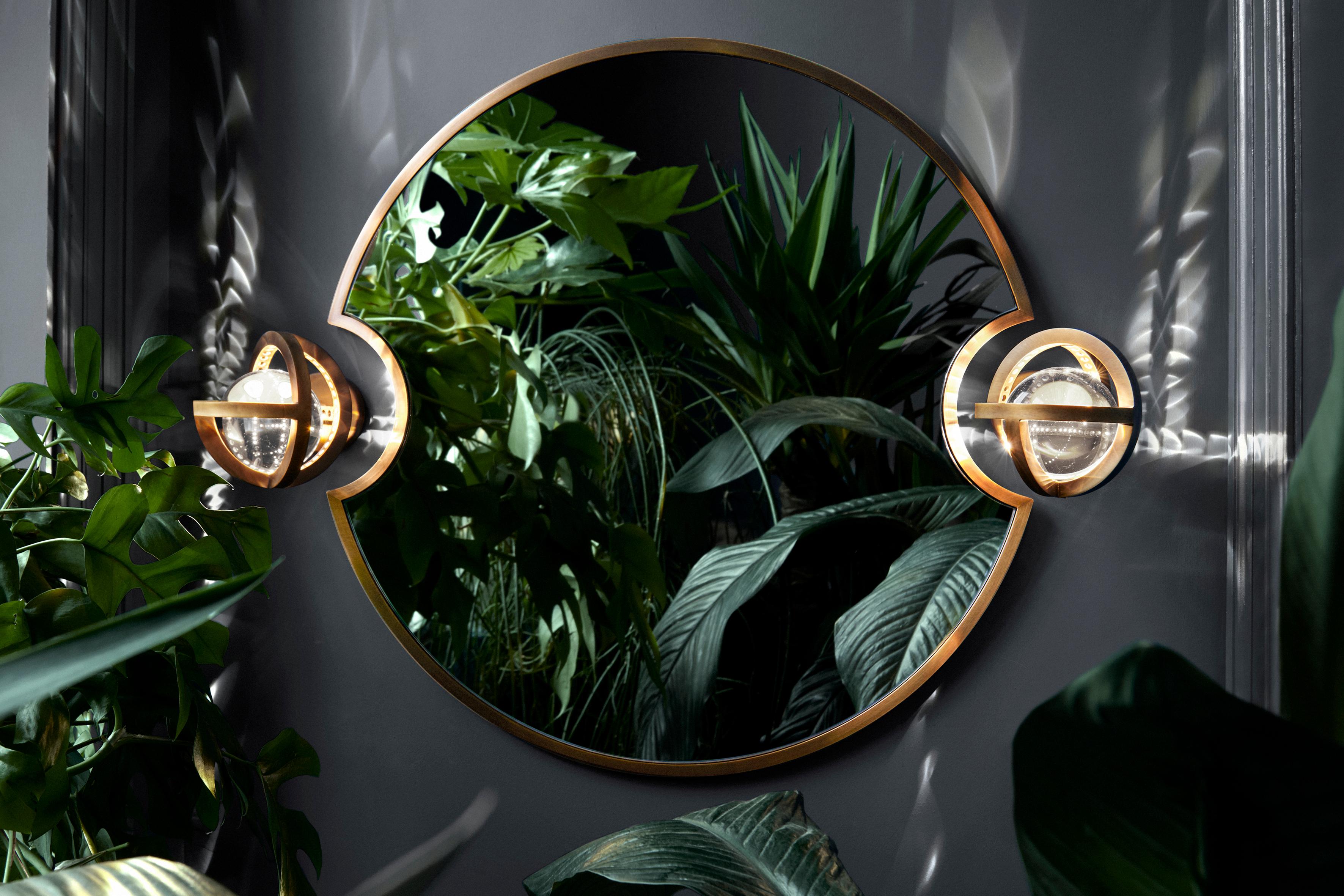 Modern Planetaria Single Mirror, Oxydised Brush Brass and Mirrored Glass by Lara Bohinc For Sale