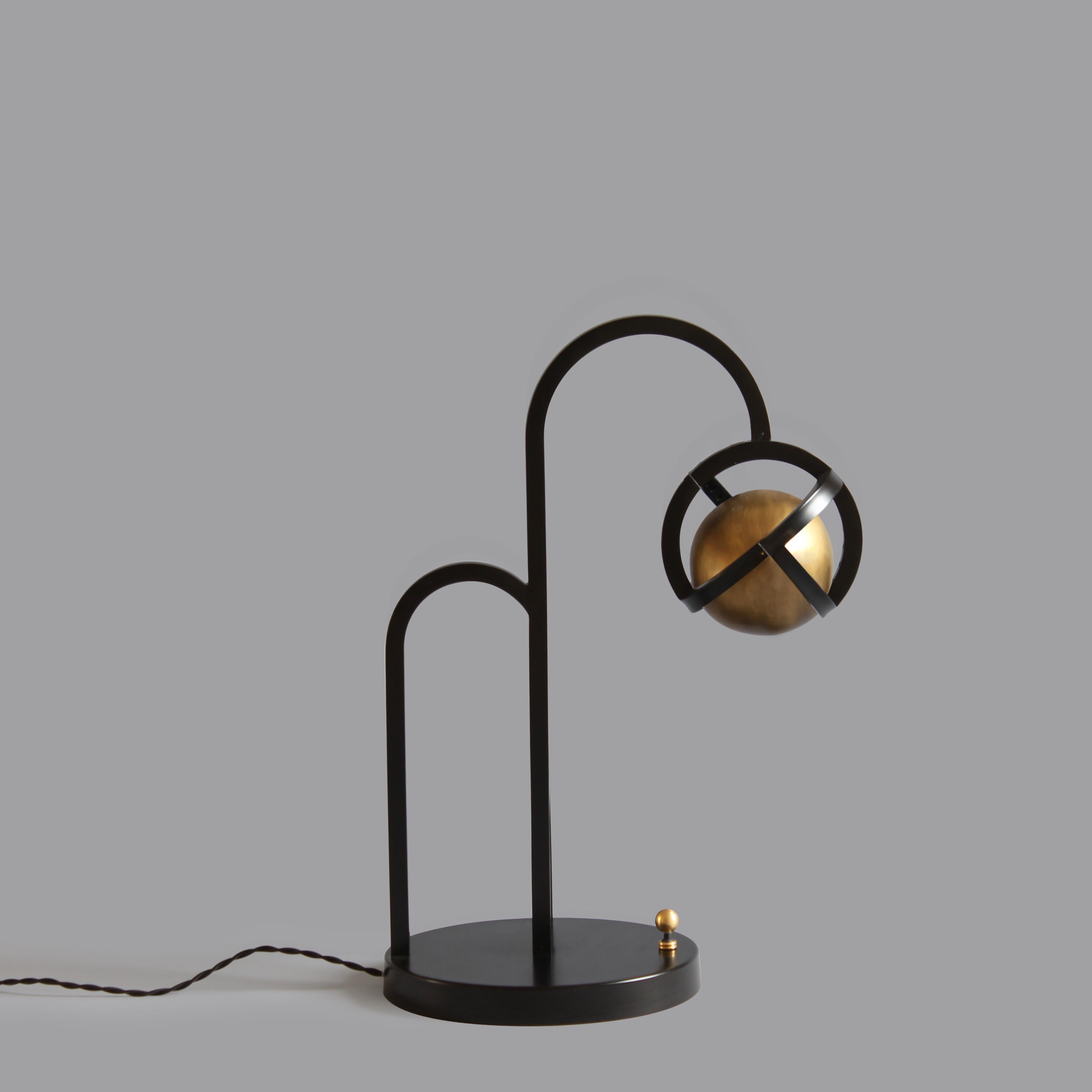 Modern Planetaria Table Lamp, Black Frame and Brass Sphere by Lara Bohinc, In Stock For Sale