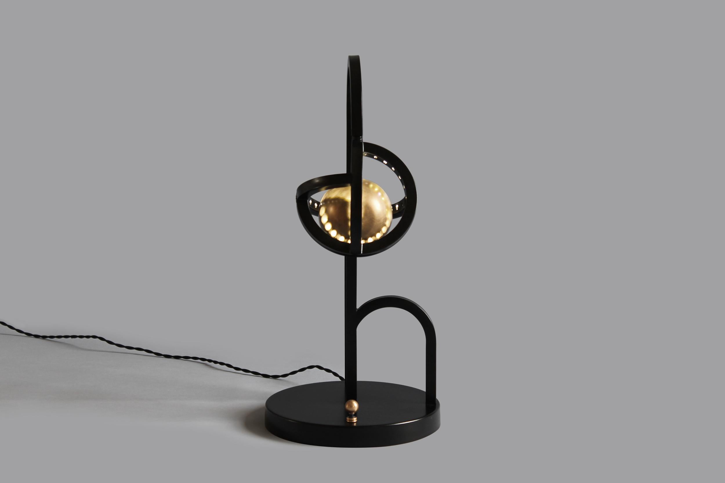 Portuguese Planetaria Table Lamp, Black Frame and Brass Sphere by Lara Bohinc, In Stock For Sale