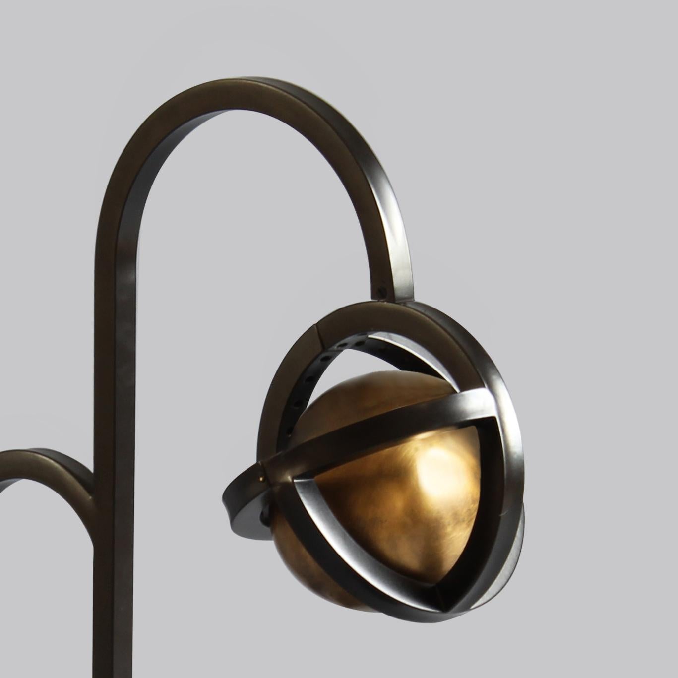 Metalwork Planetaria Table Lamp, Black Frame and Brass Sphere by Lara Bohinc, In Stock For Sale