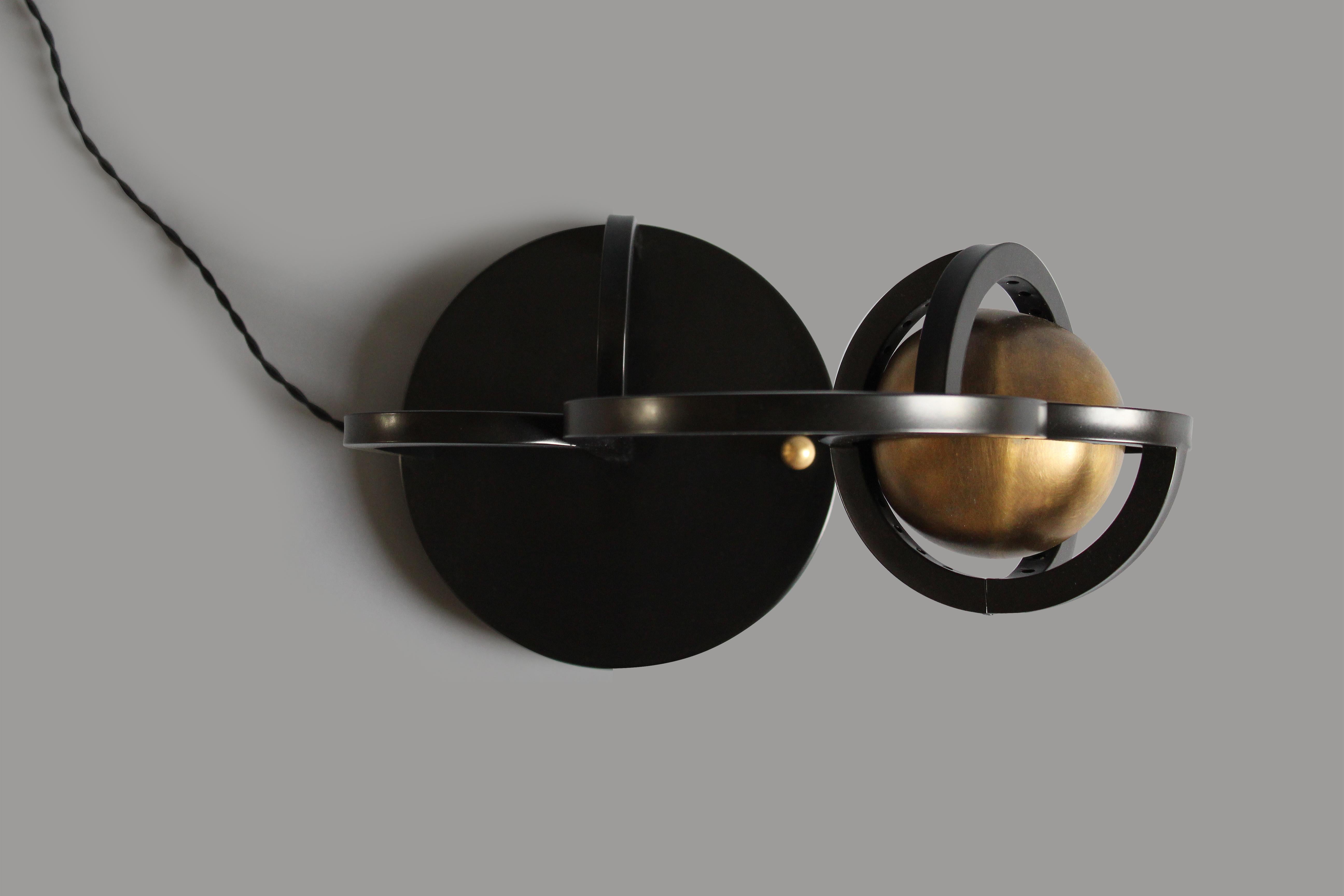 Planetaria Table Lamp, Black Frame and Brass Sphere by Lara Bohinc, In Stock In New Condition For Sale In Holland, AMSTERDAM