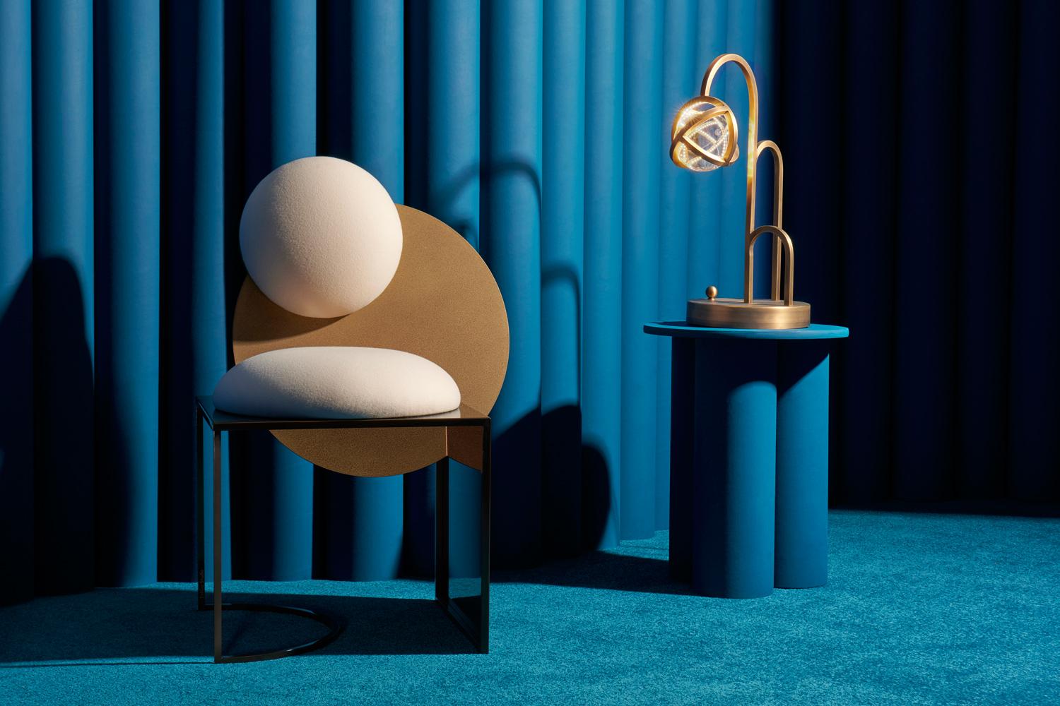 Planetaria Table Lamp, Black Frame and Brass Sphere by Lara Bohinc, In Stock For Sale 2