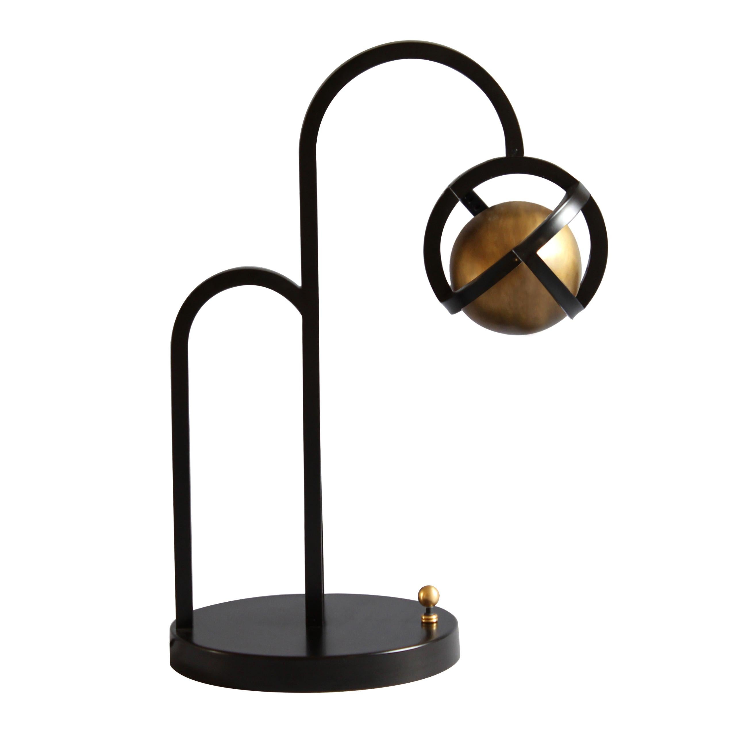 Planetaria Table Lamp, Black Frame and Brass Sphere by Lara Bohinc, In Stock For Sale