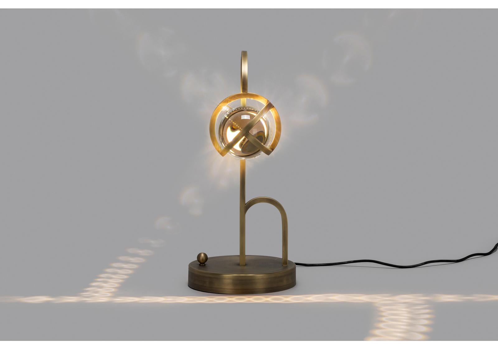 Modern Planetaria Table Lamp, Dark Brass Frame and Glass Sphere by Lara Bohinc For Sale