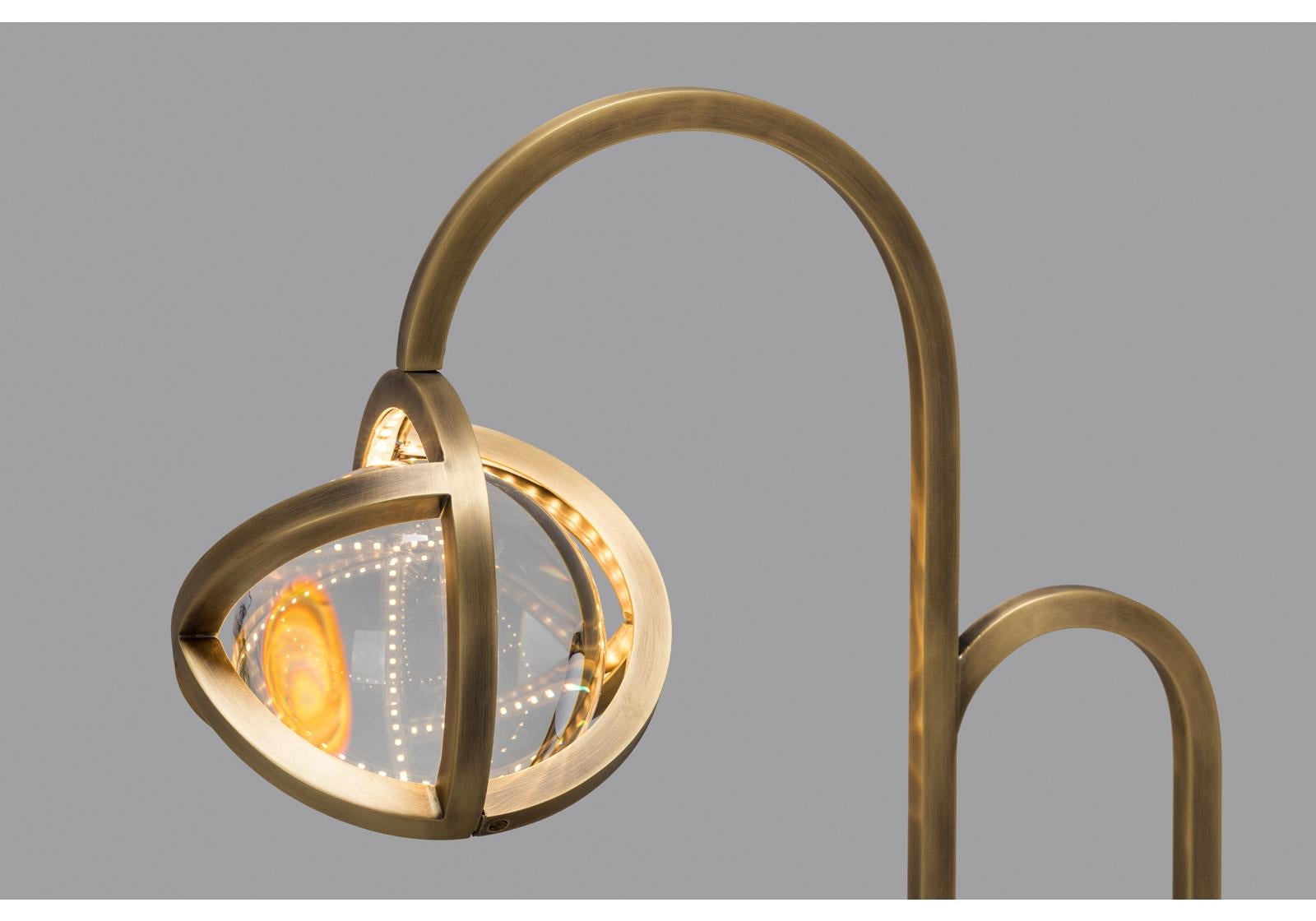 Portuguese Planetaria Table Lamp, Dark Brass Frame and Glass Sphere by Lara Bohinc For Sale