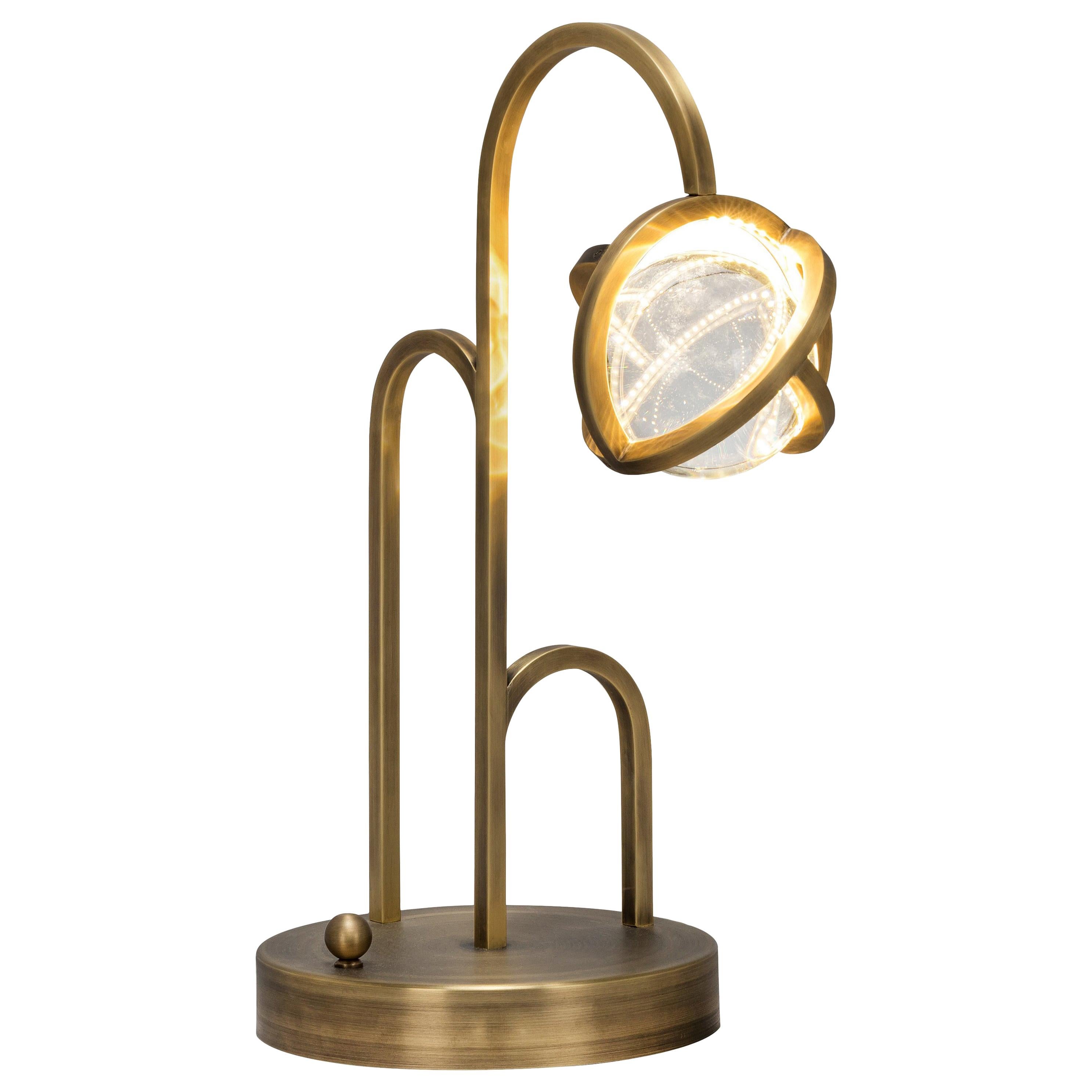 Planetaria Table Lamp, Dark Brass Frame and Glass Sphere by Lara Bohinc For Sale