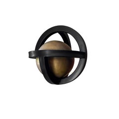 Planetaria Wall Light, Black Steel Frame with Dark Brass Sphere by Lara Bohinc