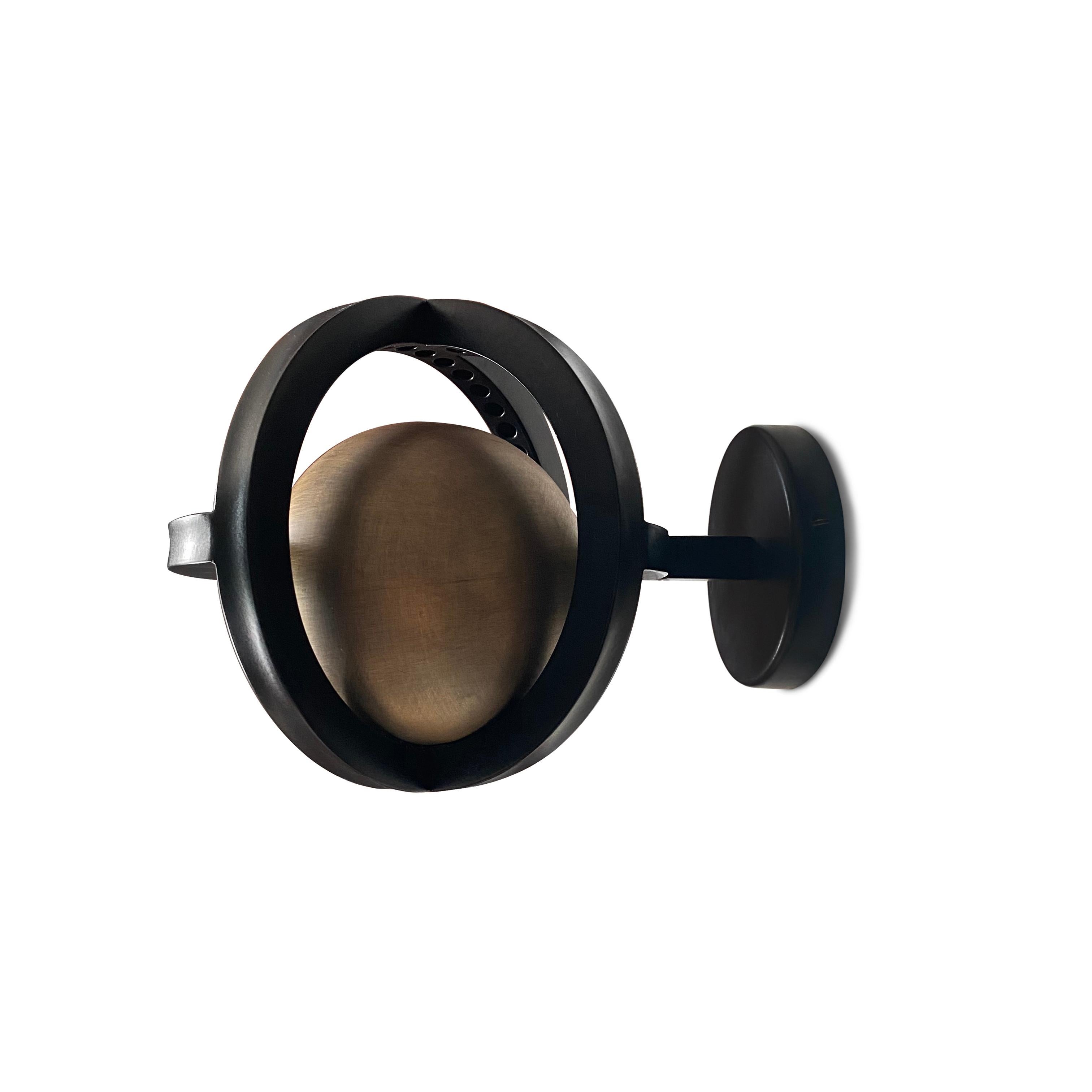 Portuguese Planetaria Wall Light, Black Steel Frame with Dark Brass Sphere by Lara Bohinc For Sale
