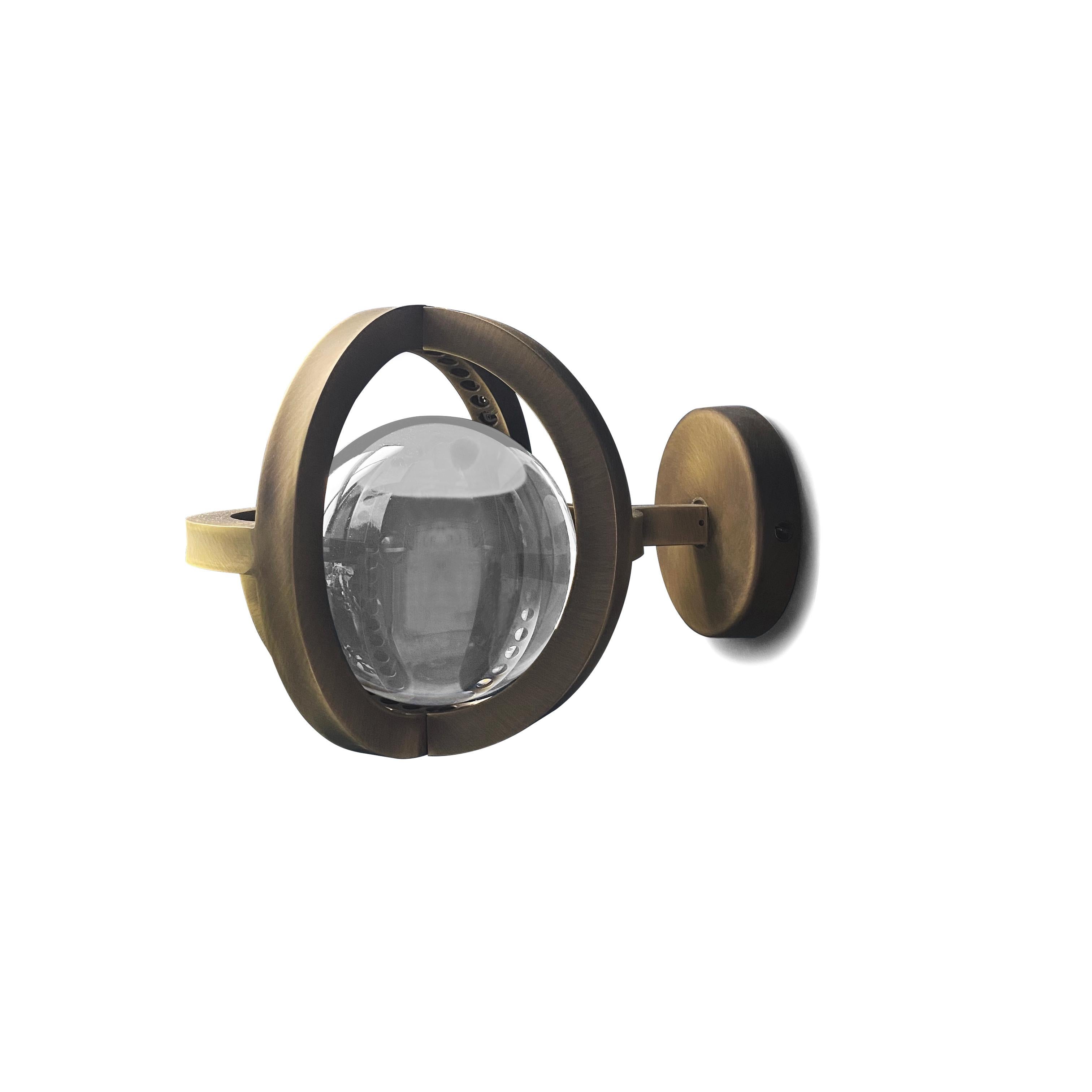 Portuguese Planetaria Wall Light, Dark Brass Frame and Glass Sphere by Lara Bohinc For Sale