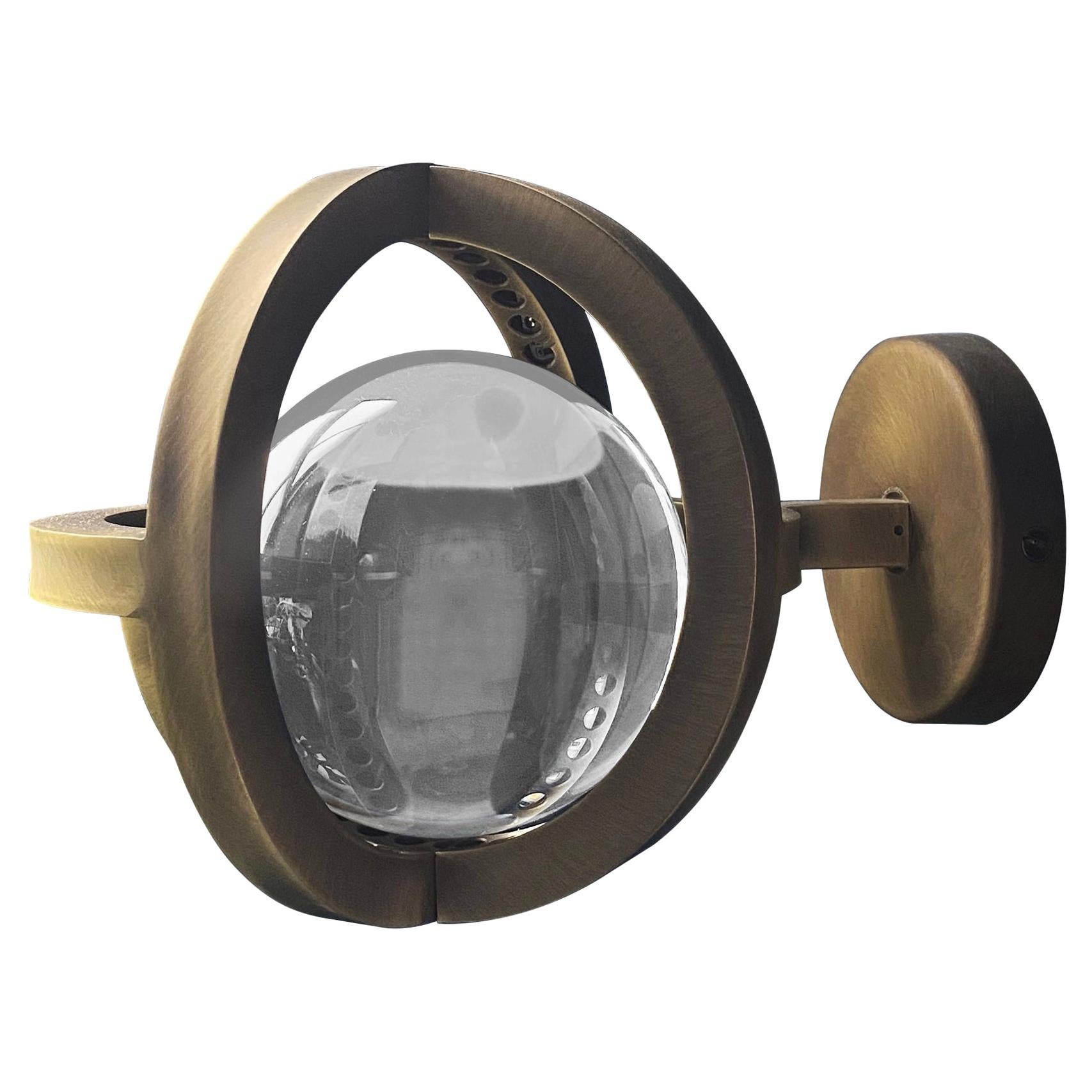 Planetaria Wall Light, Dark Brass Frame and Glass Sphere by Lara Bohinc For Sale
