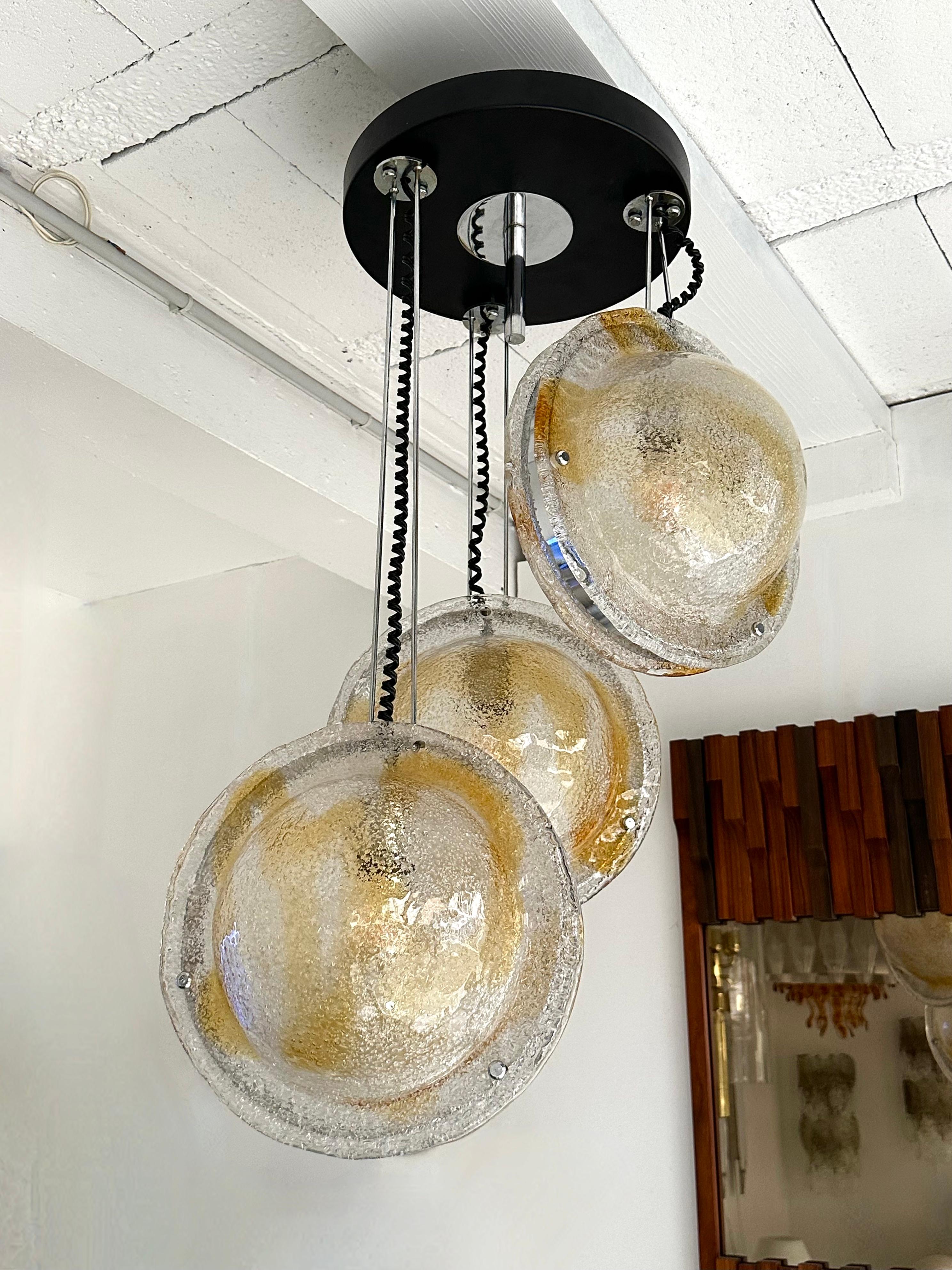 Planetarium Chandelier Amber Murano Glass and Metal by VeArt, Italy, 1970s For Sale 4