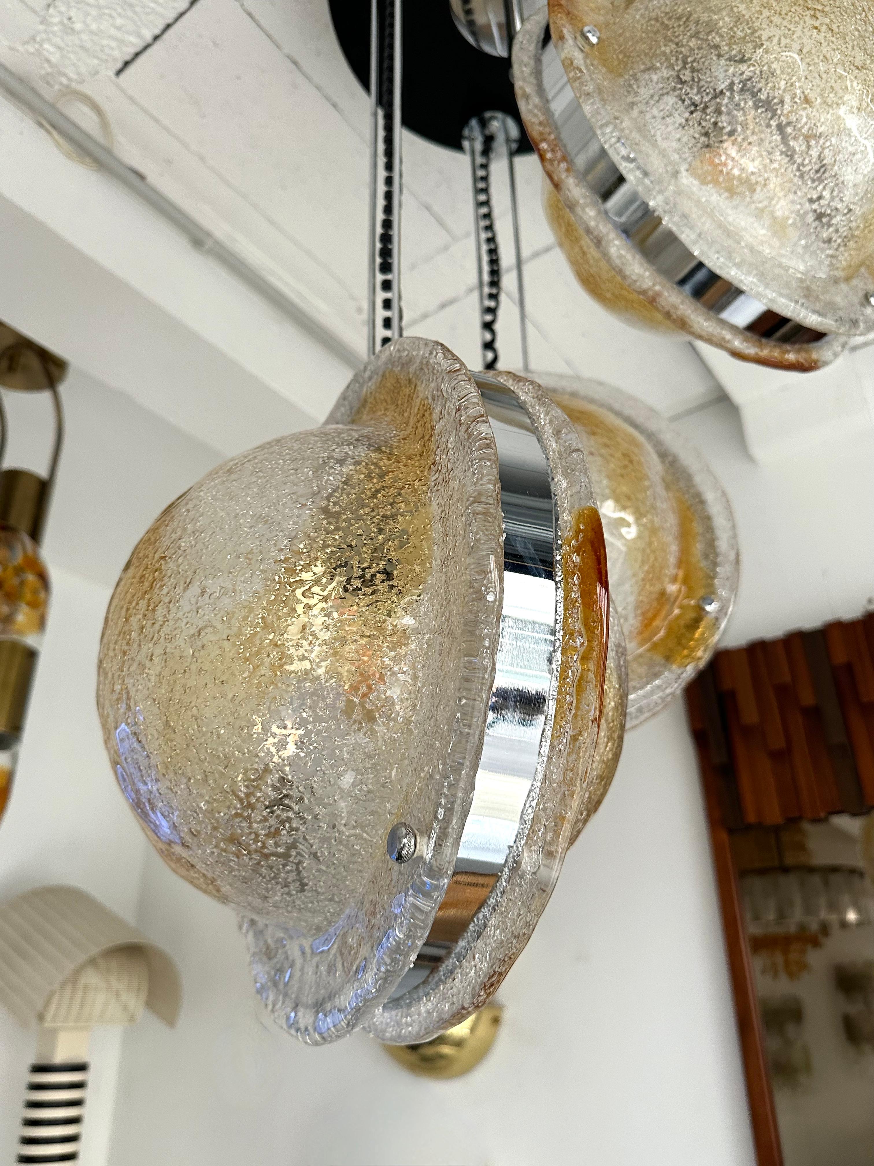 Planetarium Chandelier Amber Murano Glass and Metal by VeArt, Italy, 1970s For Sale 5