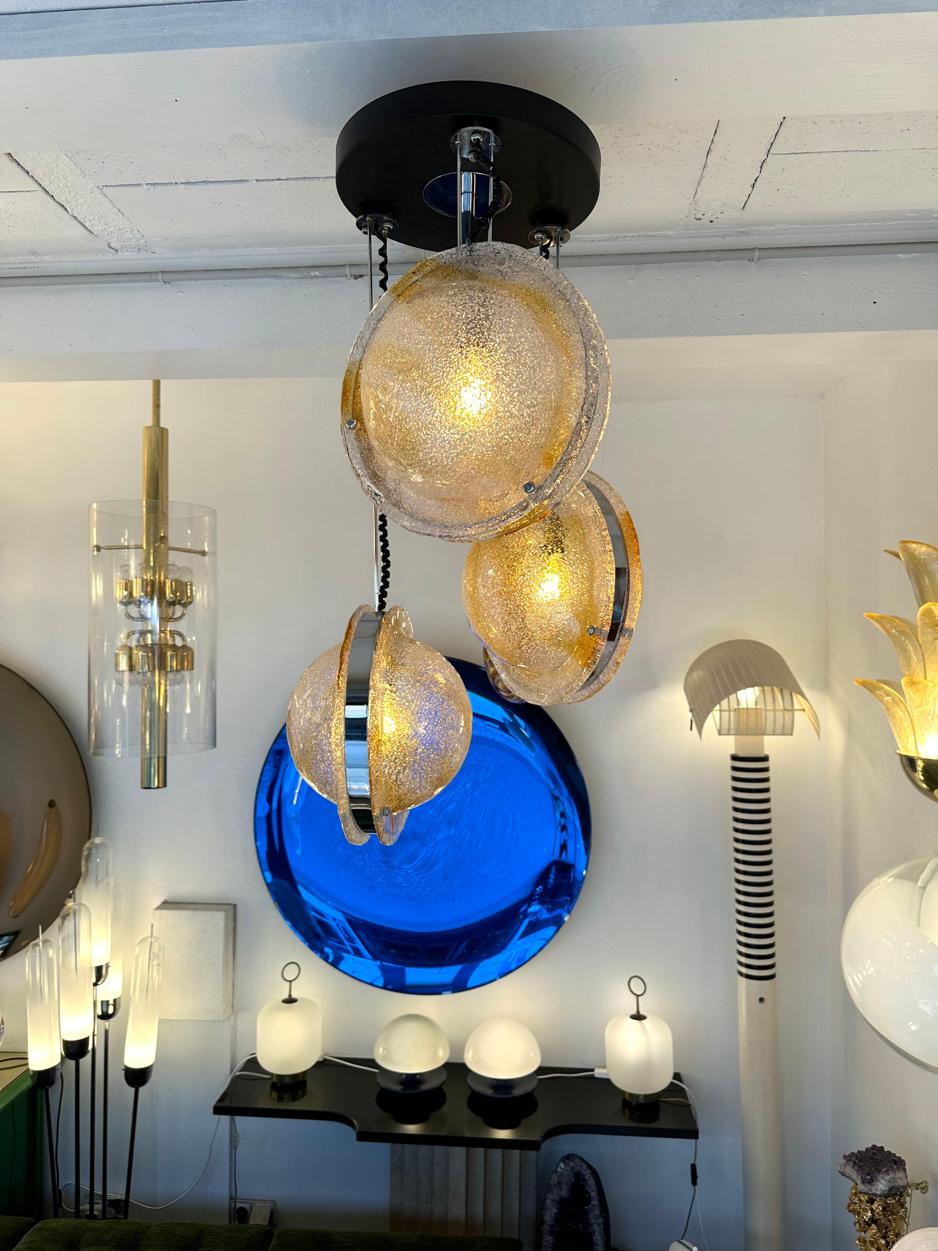 Planetarium Chandelier Amber Murano Glass and Metal by VeArt, Italy, 1970s For Sale 6