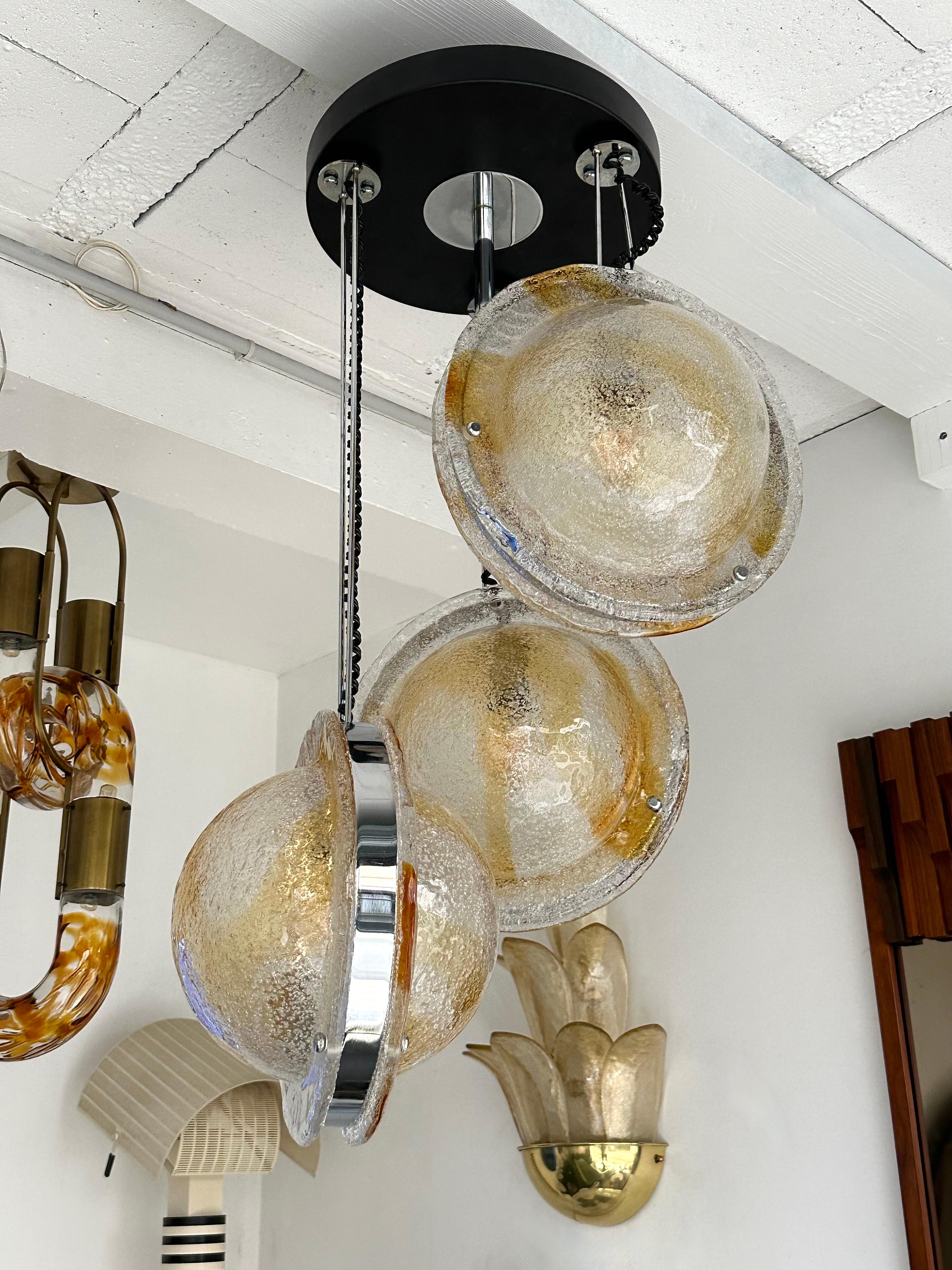 Planetarium Chandelier Amber Murano Glass and Metal by VeArt, Italy, 1970s For Sale 8